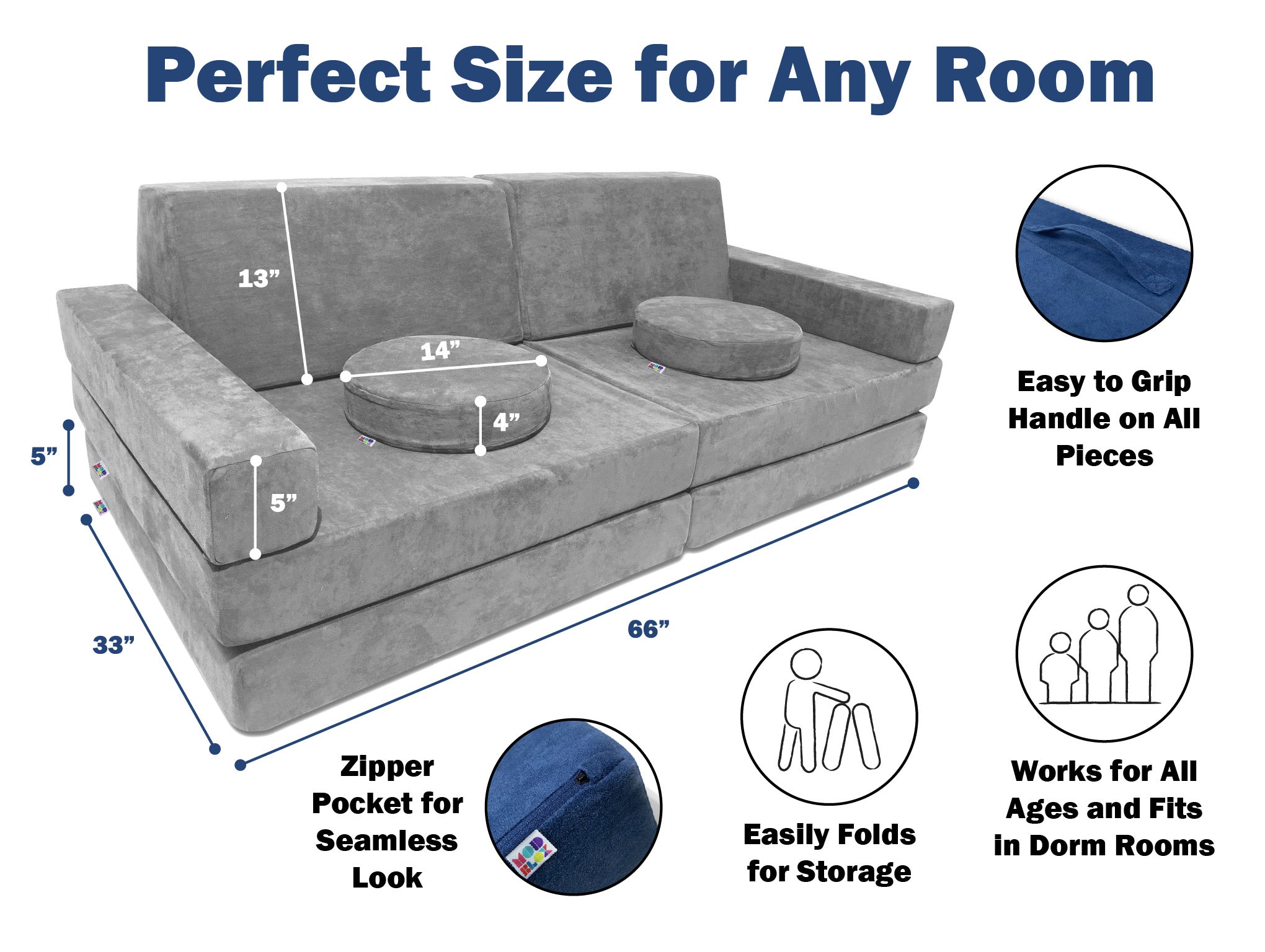 10 Piece Large Soft Furniture Playset Modular Microsuede Foam Play Couch For Creative Kids