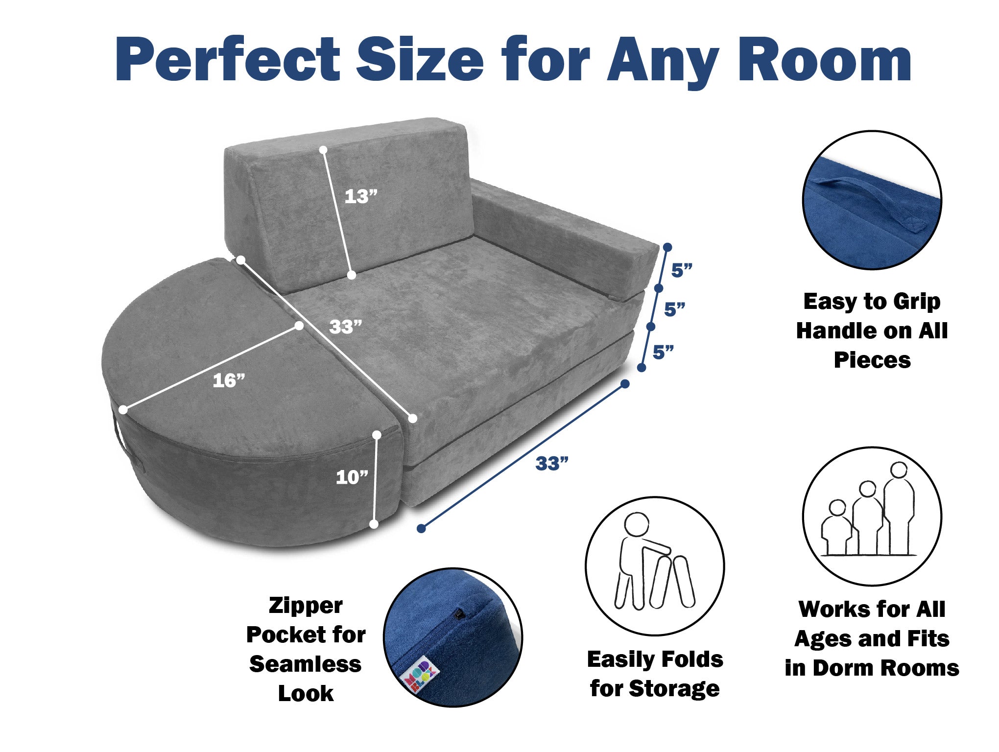 5 Piece Soft Furniture Playset Modular Microsuede Foam Play Couch For Creative Kids