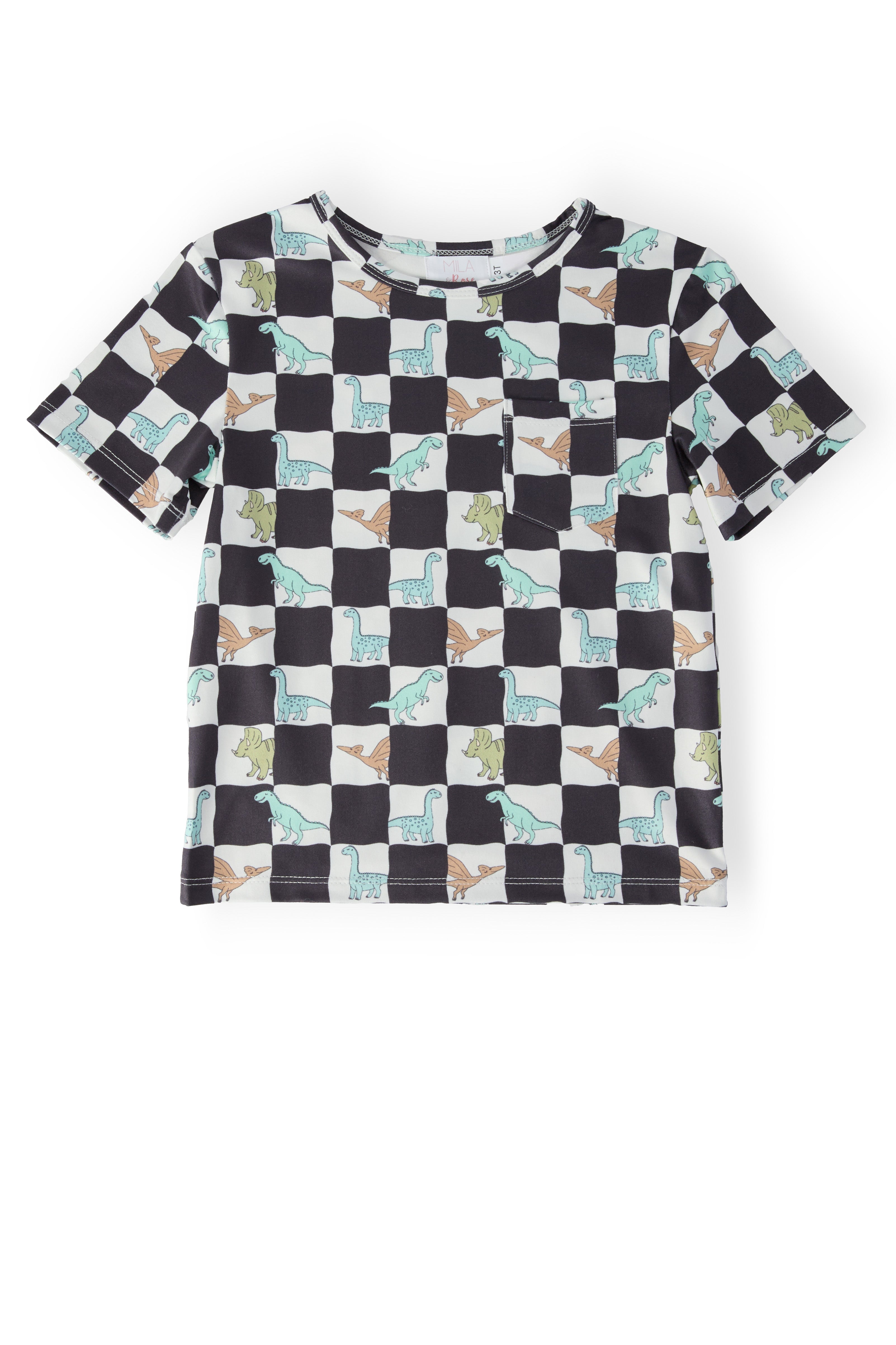 Boys Dino Checkers S/s Pocket Tee
