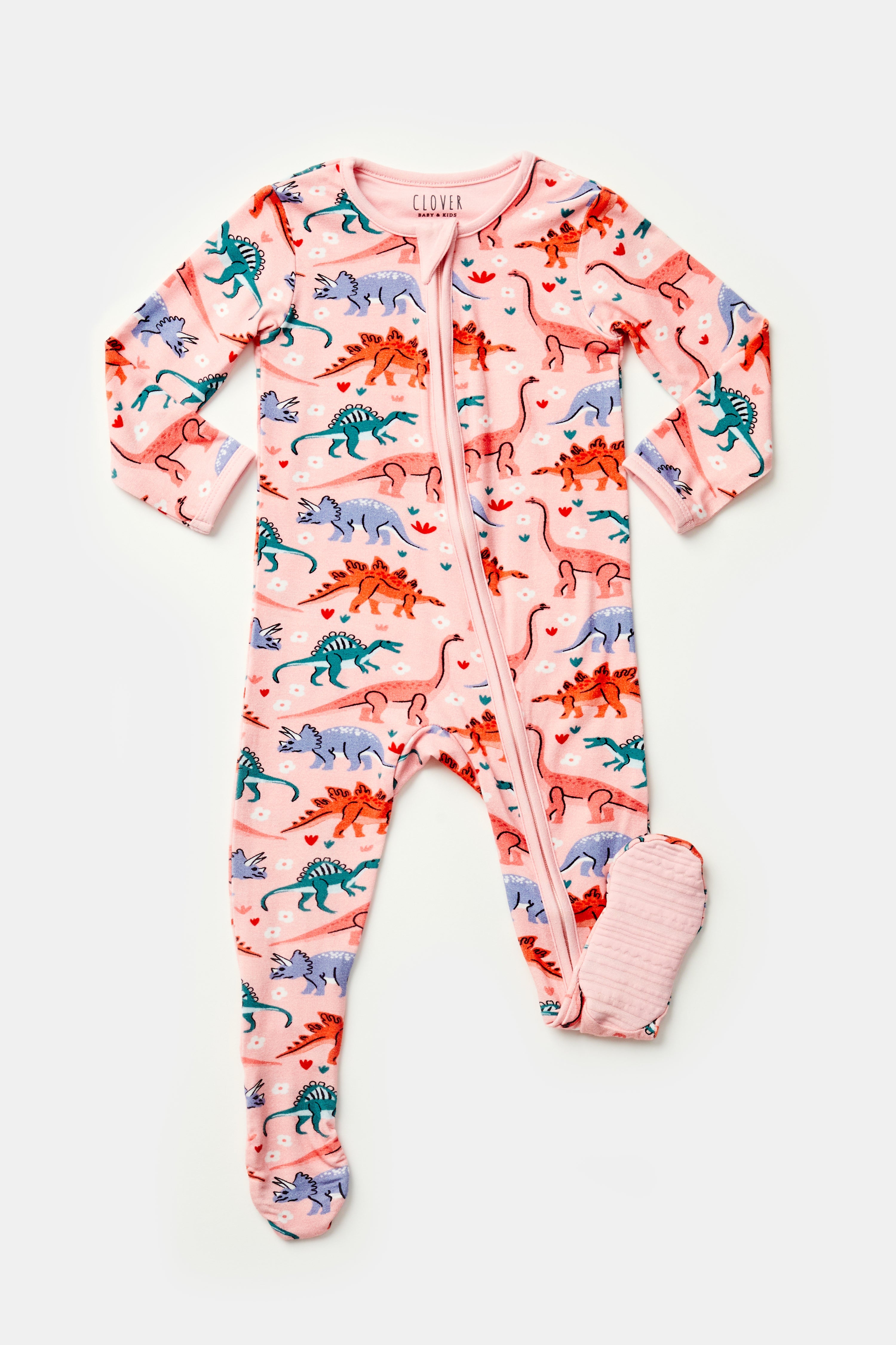 Soft & Stretchy Zipper Footie - Dinosaur Garden