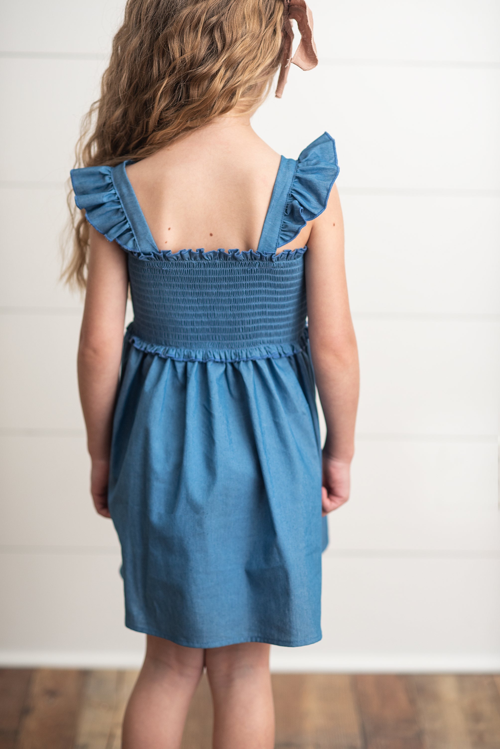 Blue Shirred Dress