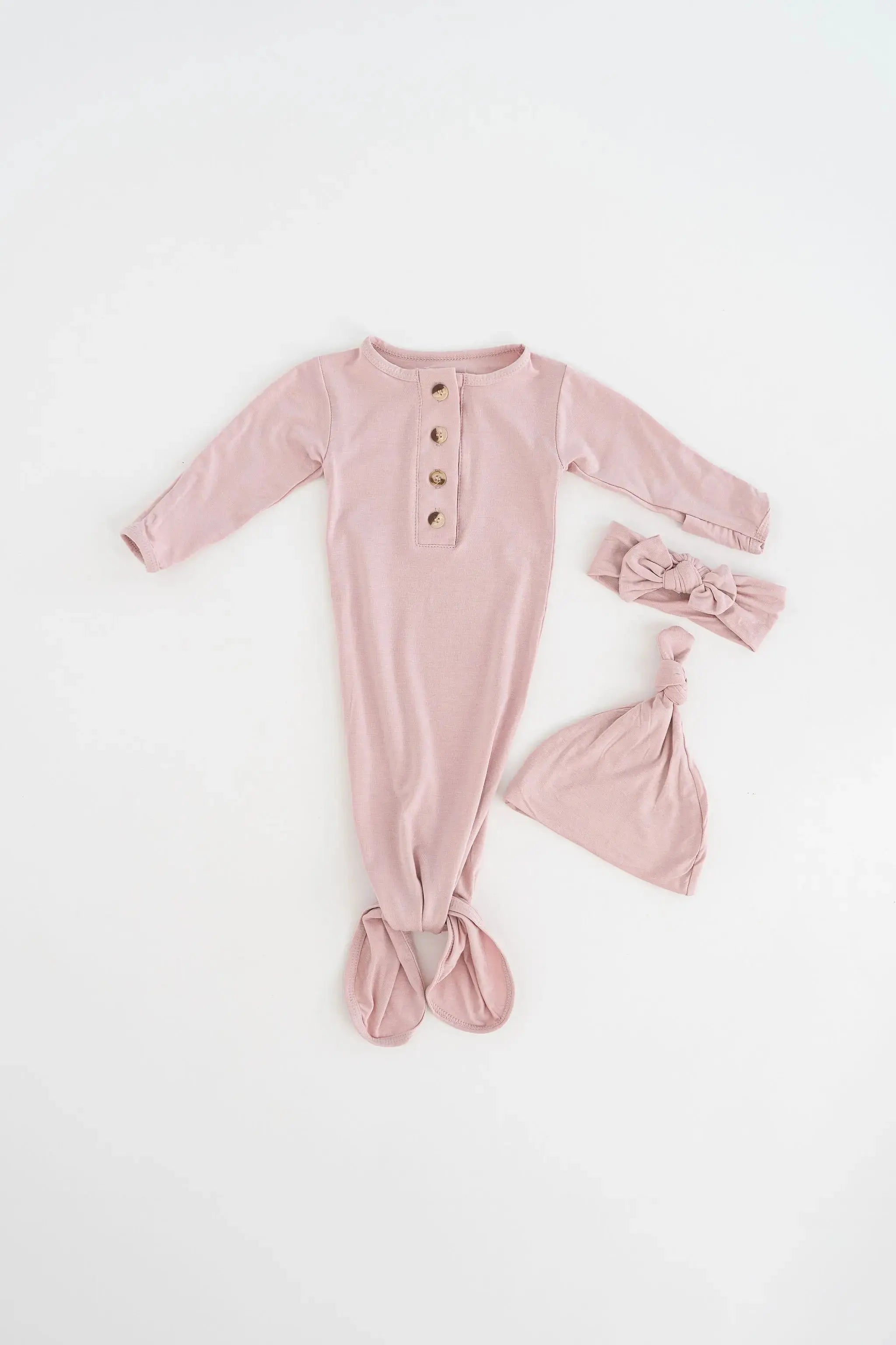 Stroller Society Knotted Baby Gown And Hat Set With Headband - Bloom (newborn-3 Months)