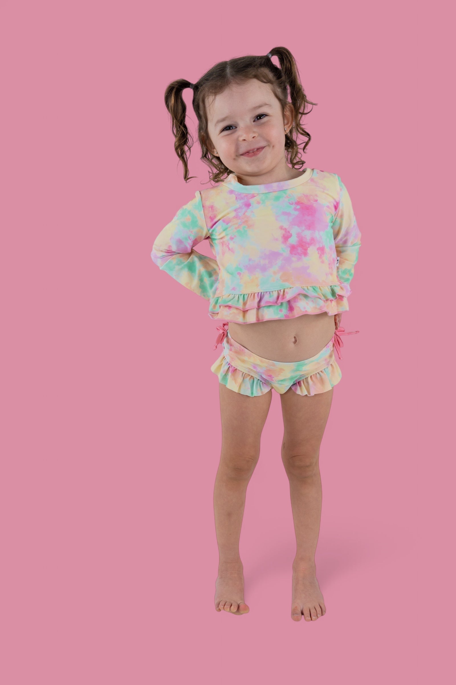 Rainbow Clouds Dream 2-piece Rash Guard Ruffle Swim Suit