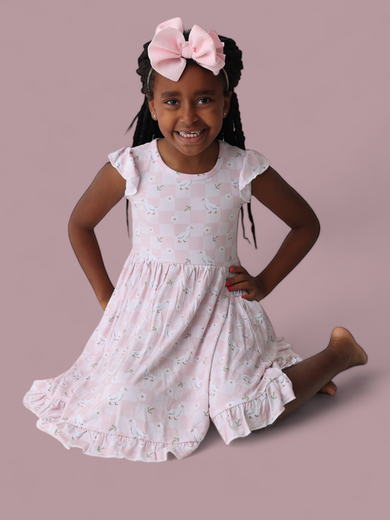 Exclusive Ducks And Daisies Dream Cap Sleeve Ruffle Dress