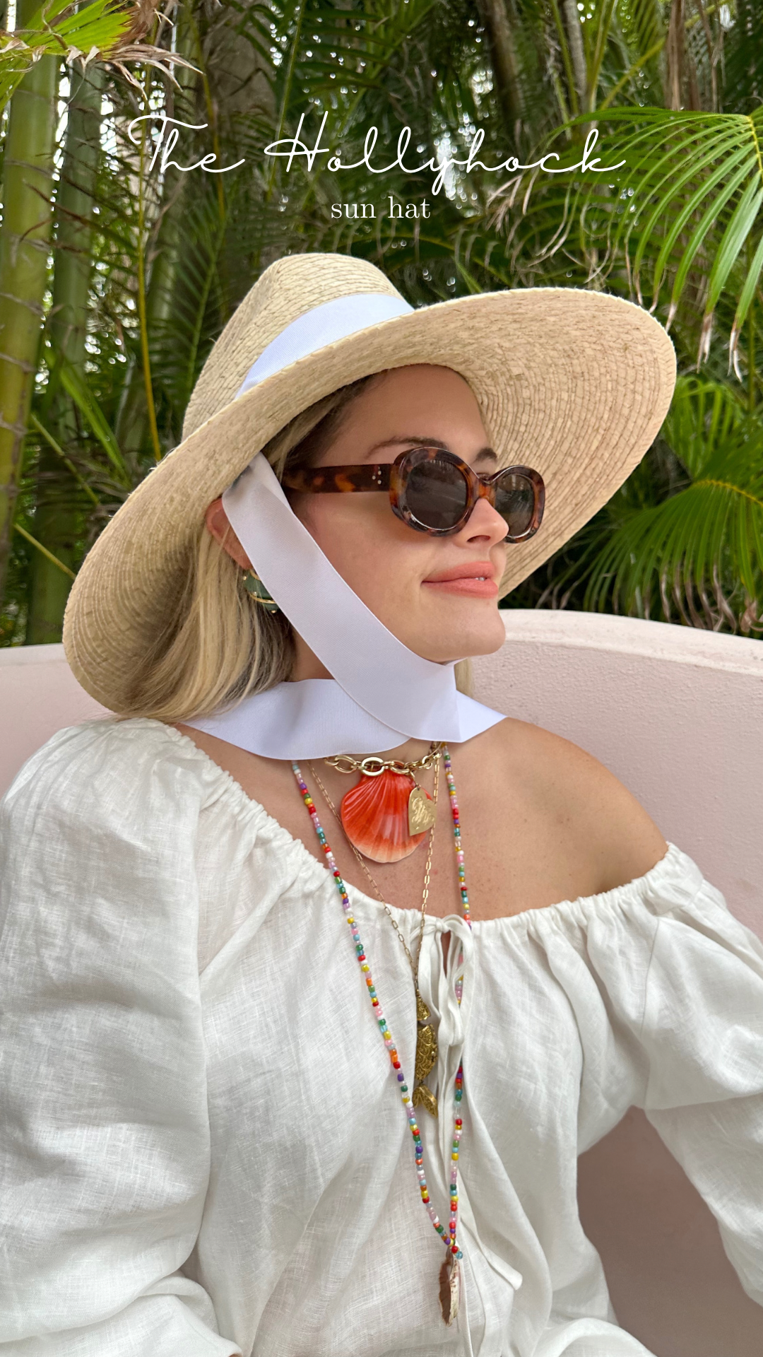 Hollyhock Sun Hat - Vintage Azure Garden Rose Long Ribbon