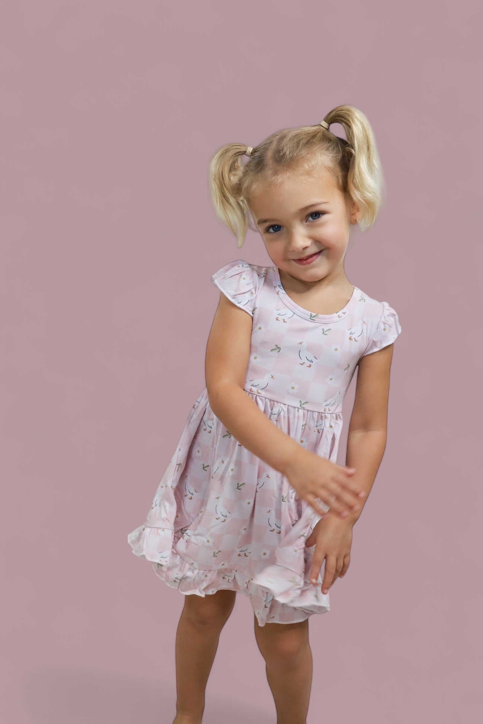 Exclusive Ducks And Daisies Dream Cap Sleeve Ruffle Dress