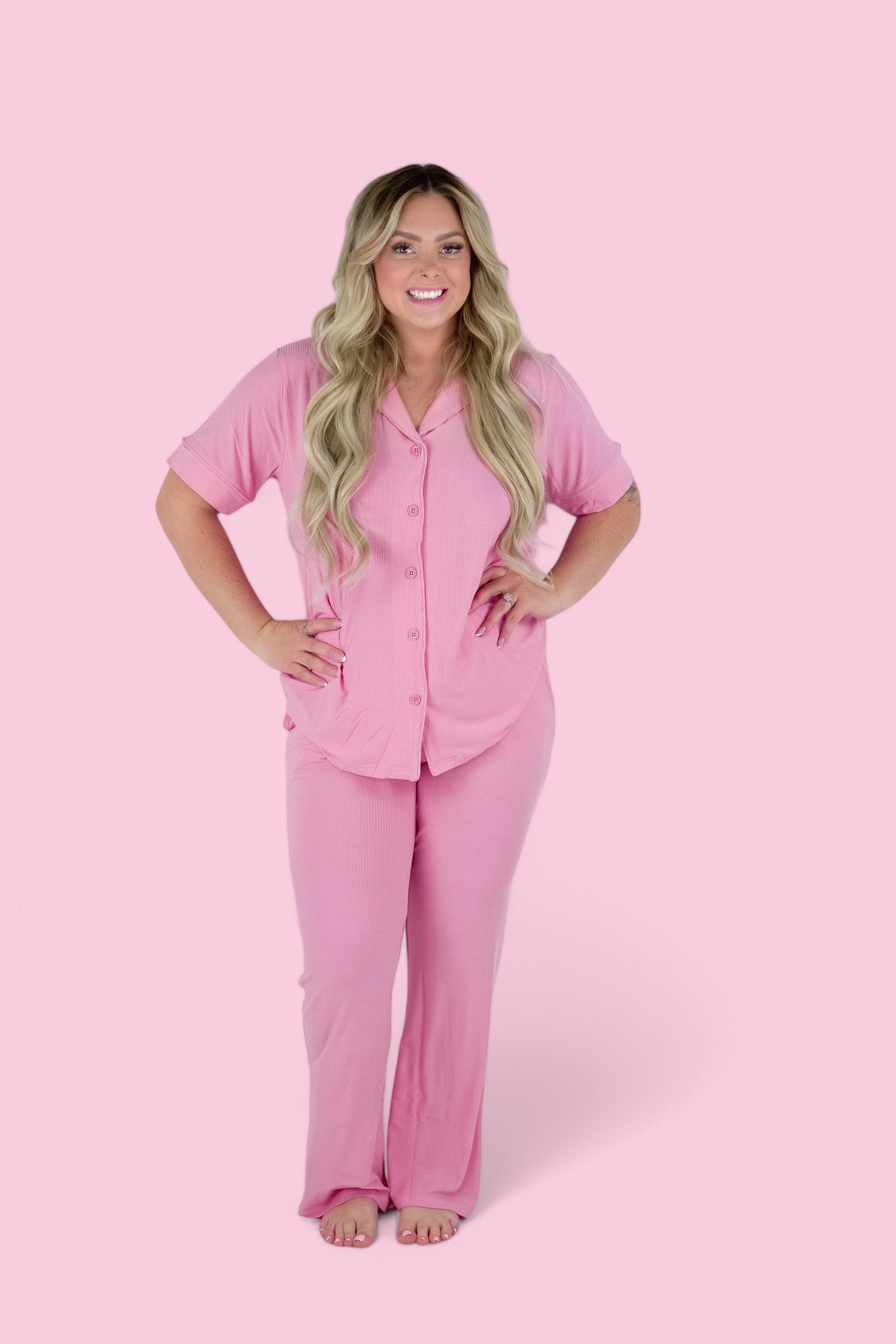 Bella Pink Rib Women's Dream Flare Set