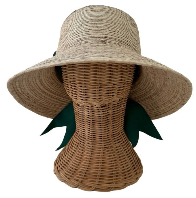 Clematis Bucket Hat - Wide & Short Dark Green Grosgrain Ribbon