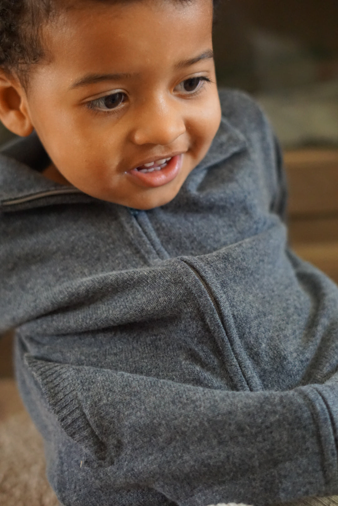 Cashmere & Merino Wool Zip Knit Cardigan | Dark Gray Melange