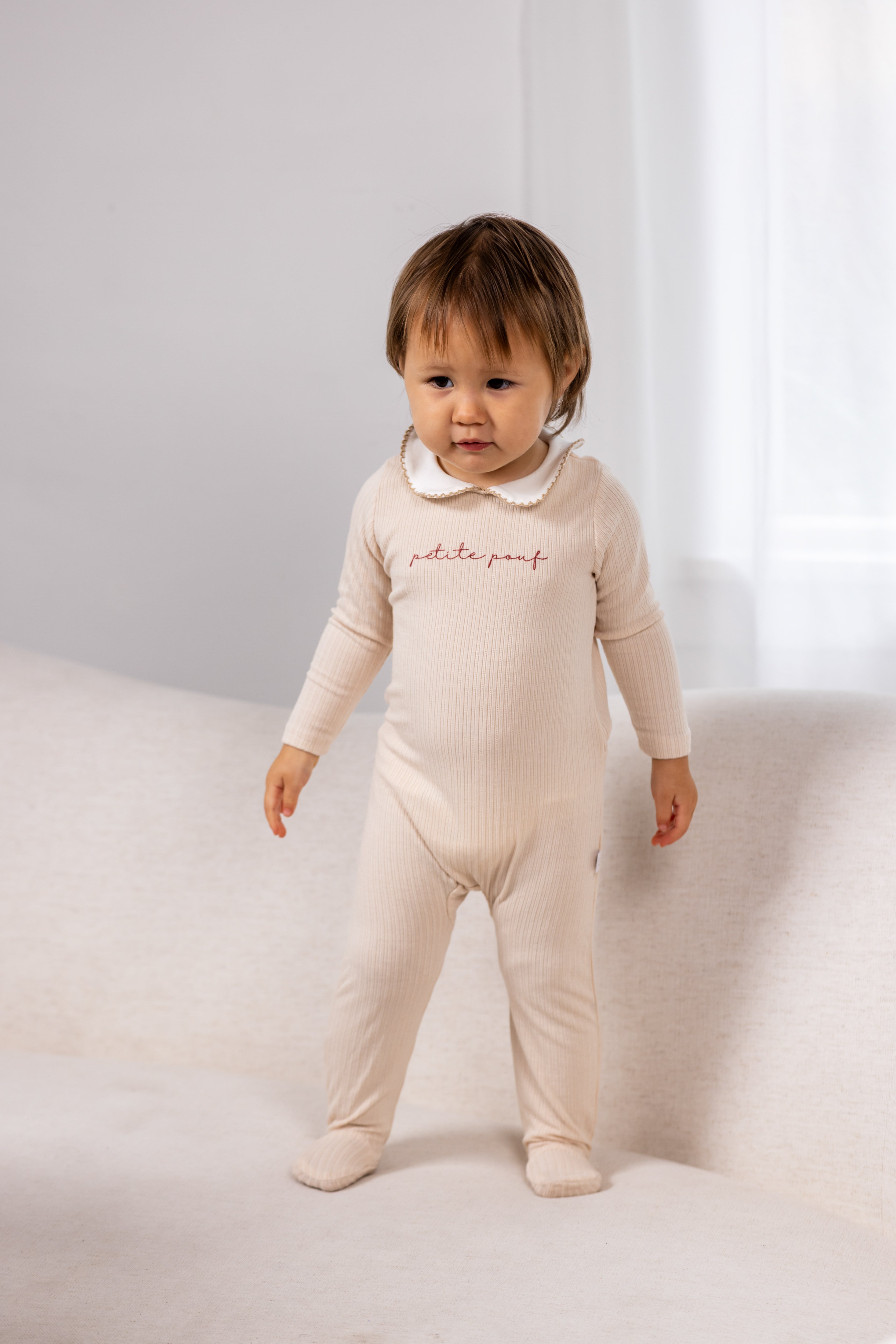 Petite Footie- Cream/pink
