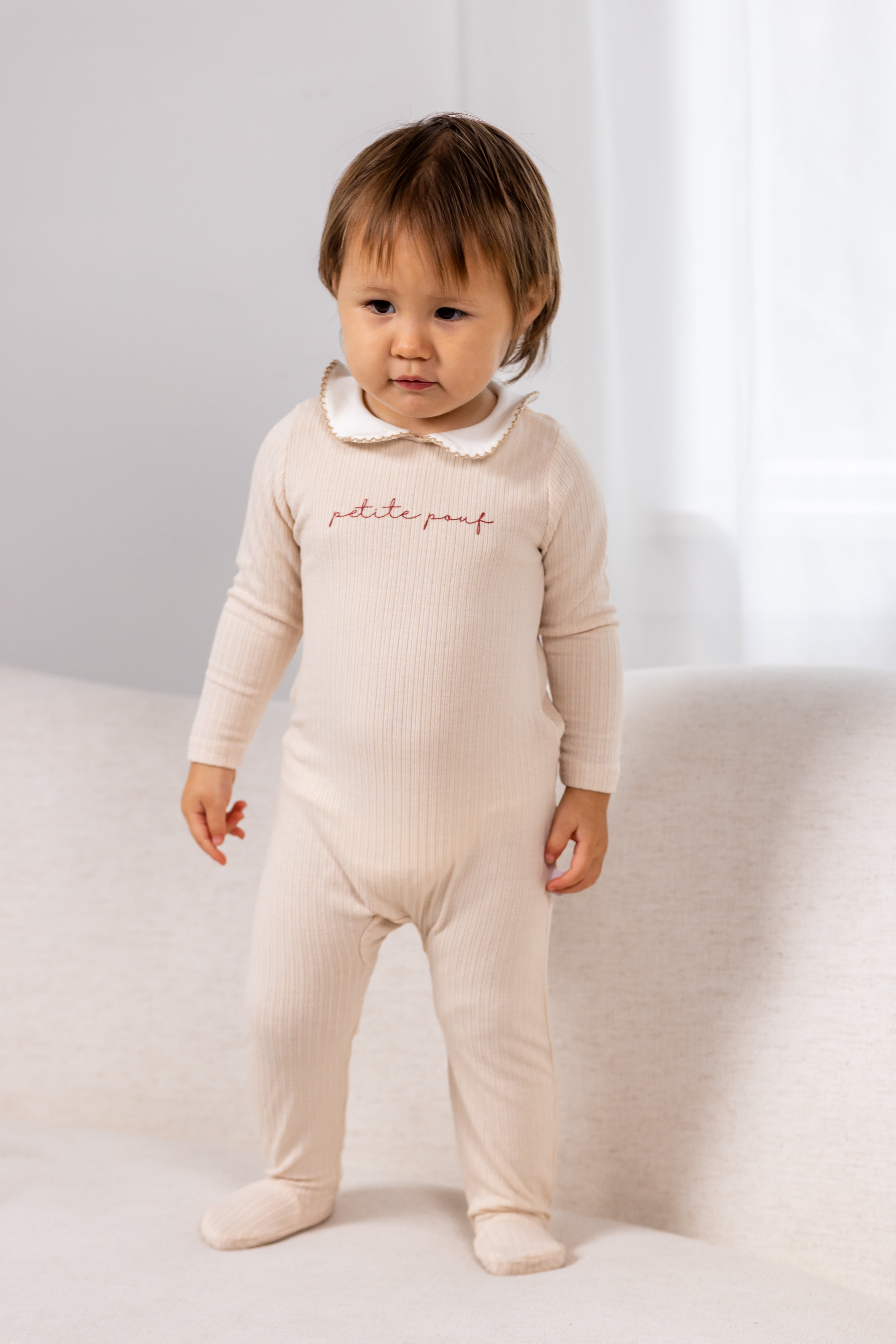 Petite Footie- Cream/pink