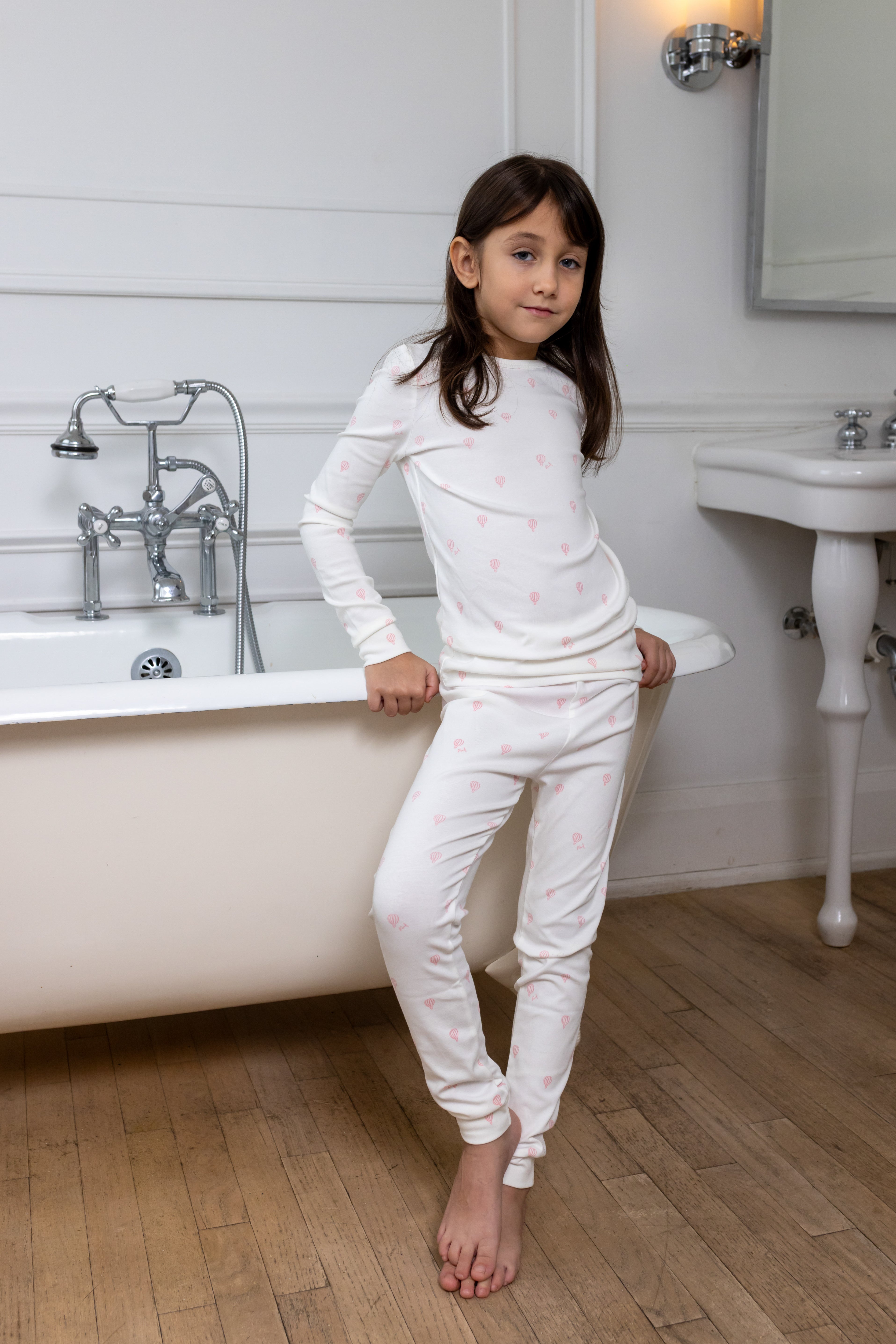 Hot Air Balloon Printed Pj- White/pink