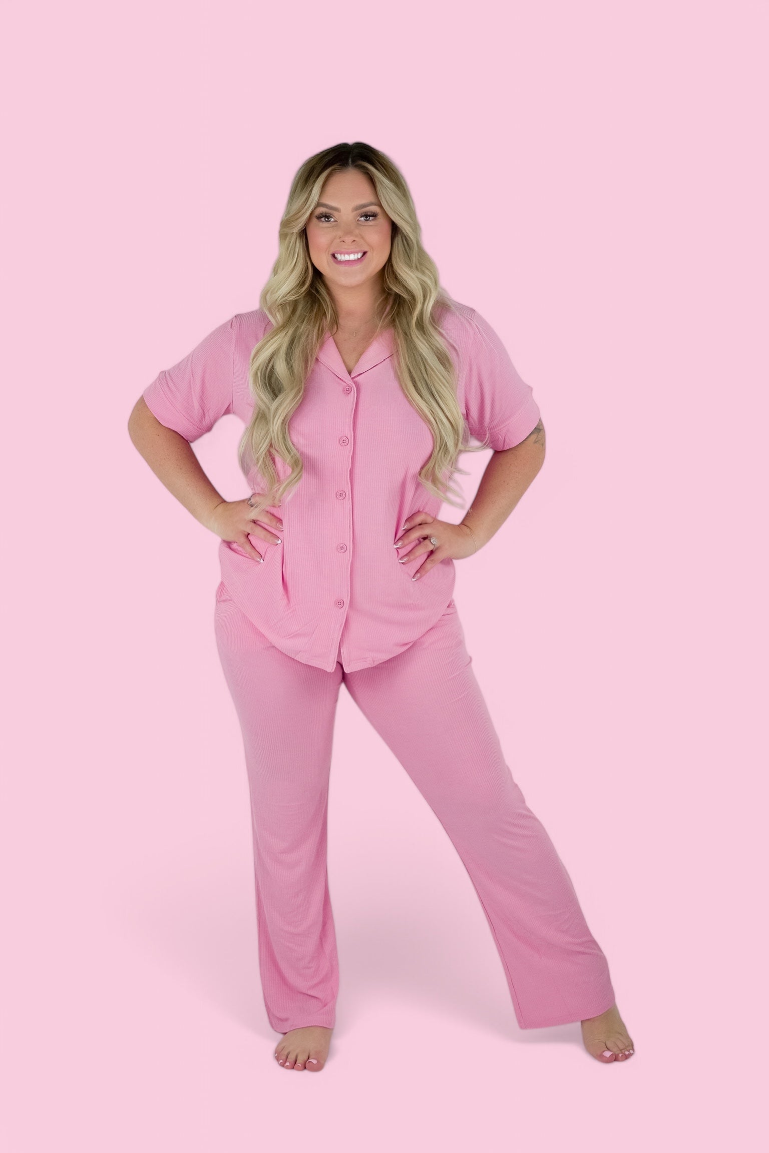 Bella Pink Rib Women's Dream Flare Set