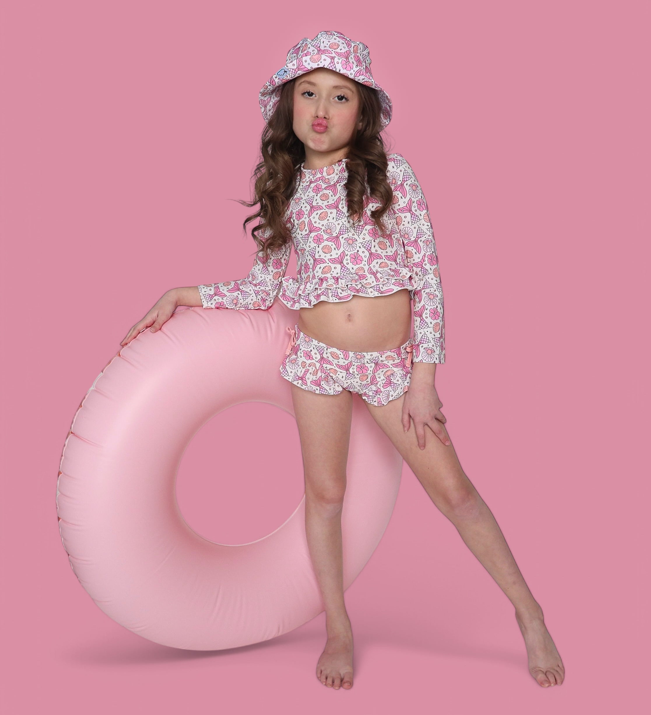 Magical Mermaid Dream Two-piece Rash Guard Ruffle Swim Suit