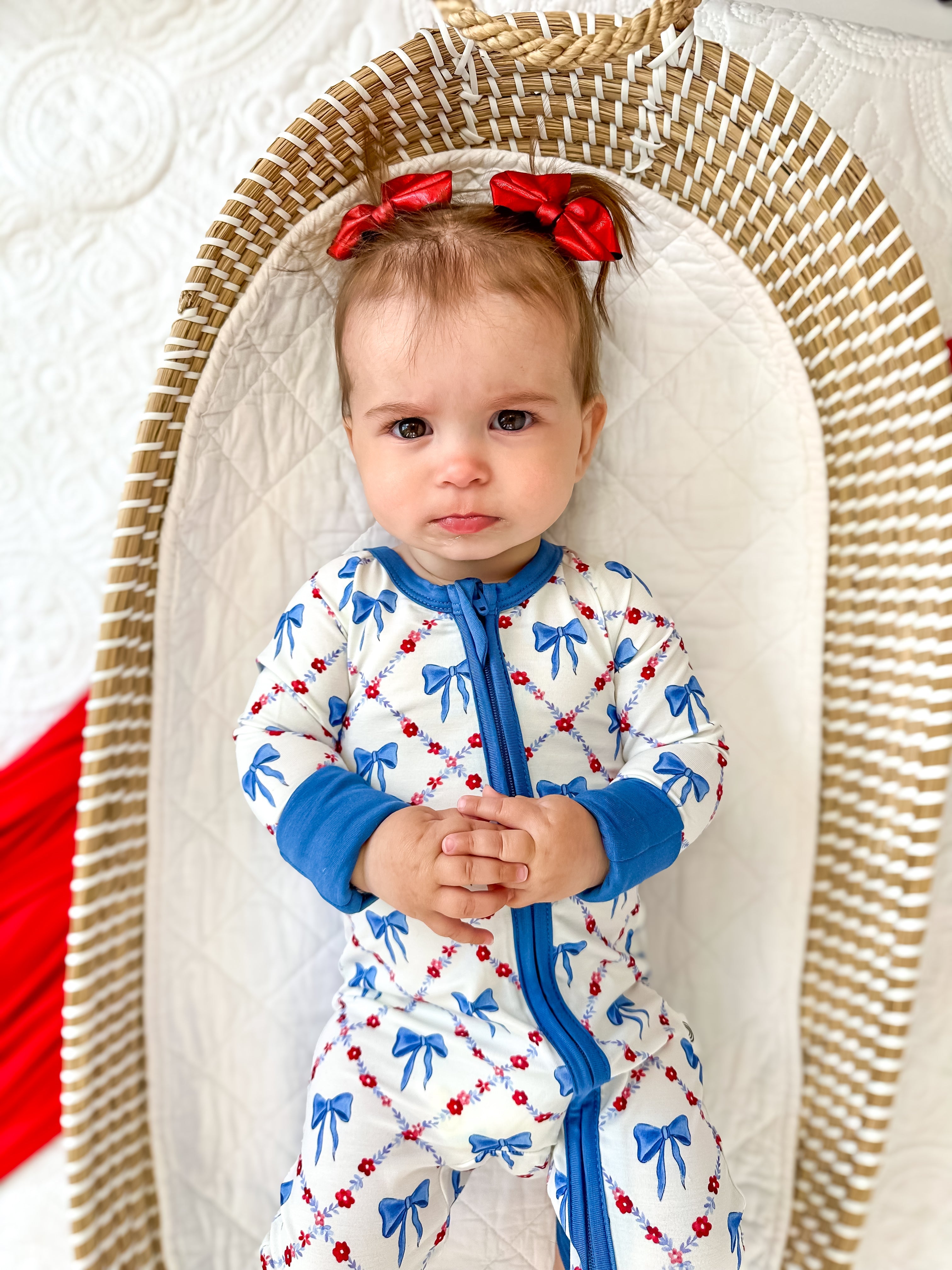 Red White & Bows Bamboo Zippy Romper