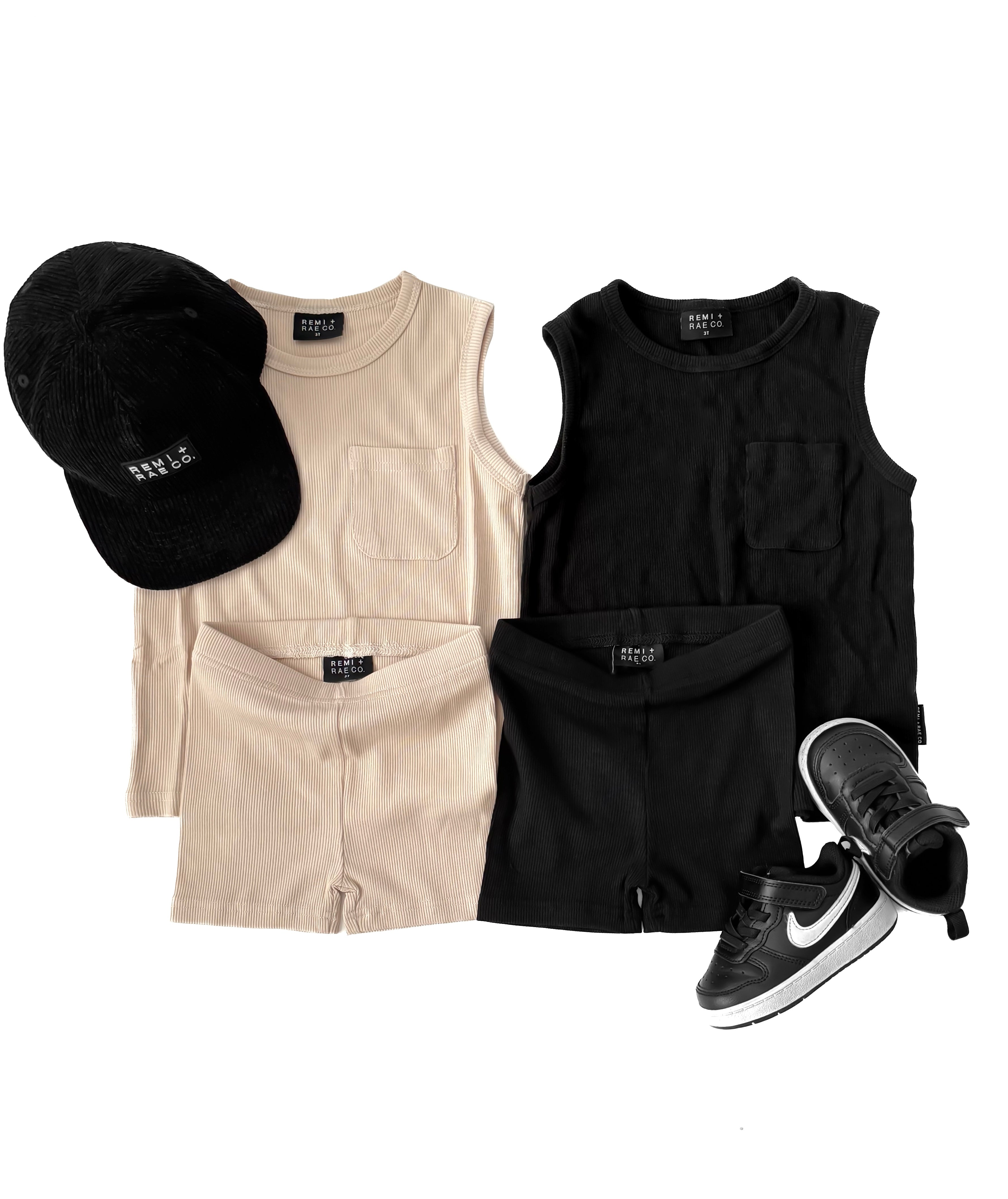 Bamboo Ribbed Pocket Tank - Black