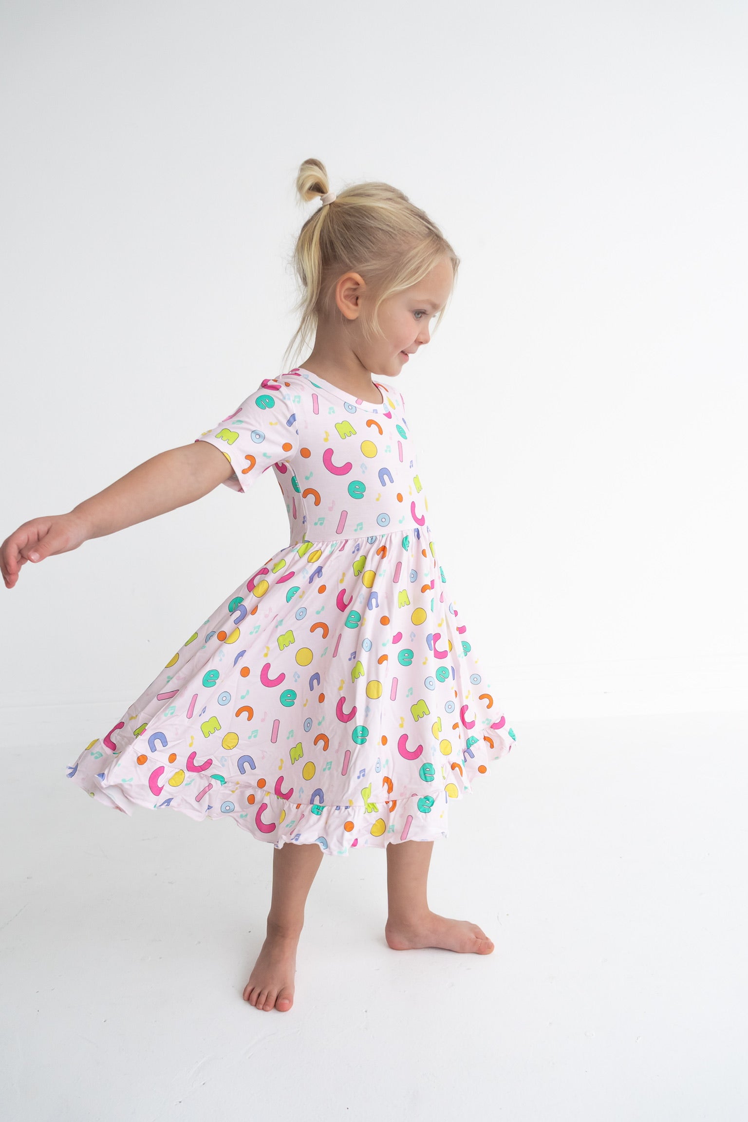 Dream Big Little Co X Cocomelon Alphabet Short Sleeve Dream Ruffle Dress