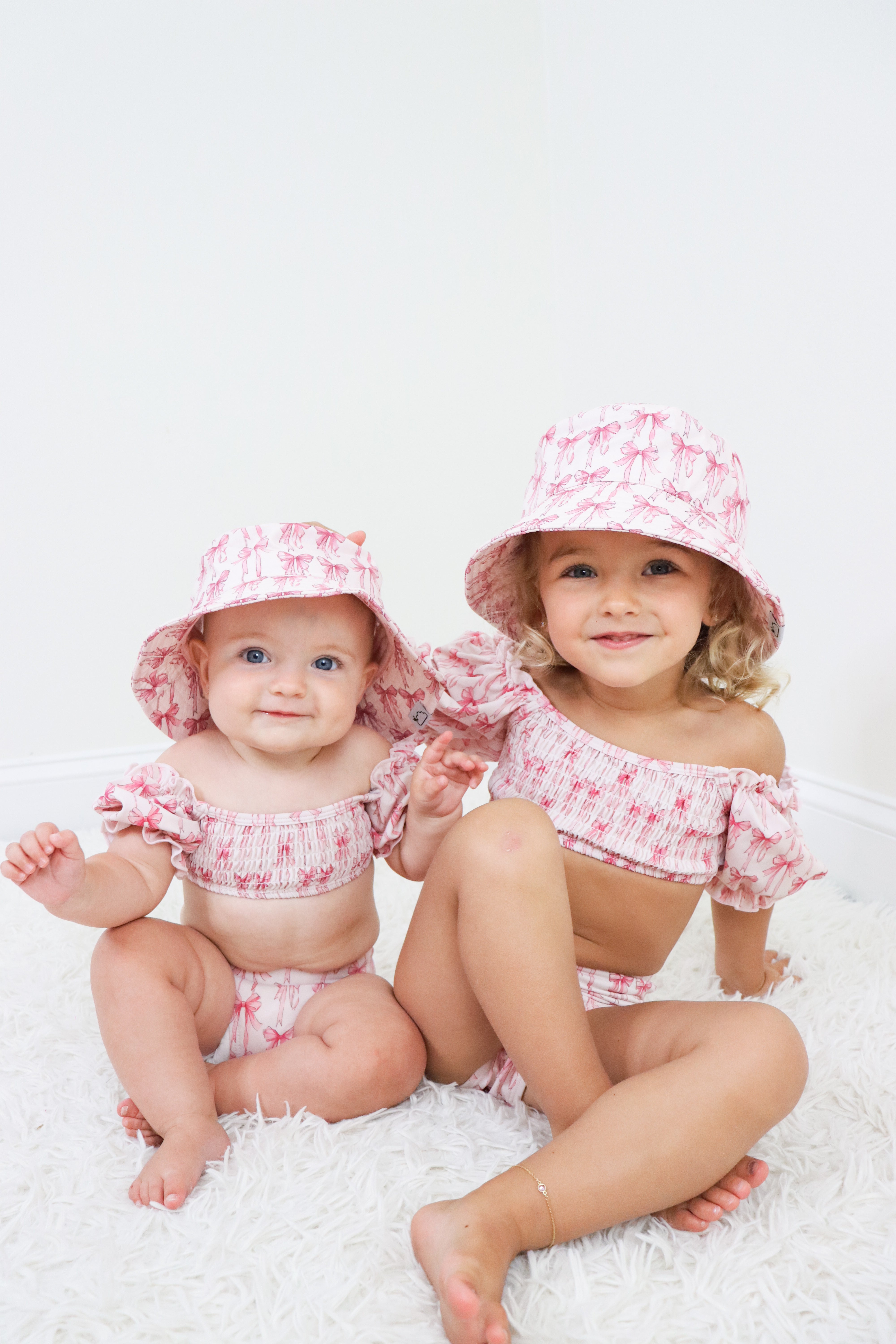 Bow Cute Dream Smocked Off The Shoulder Swim Suit