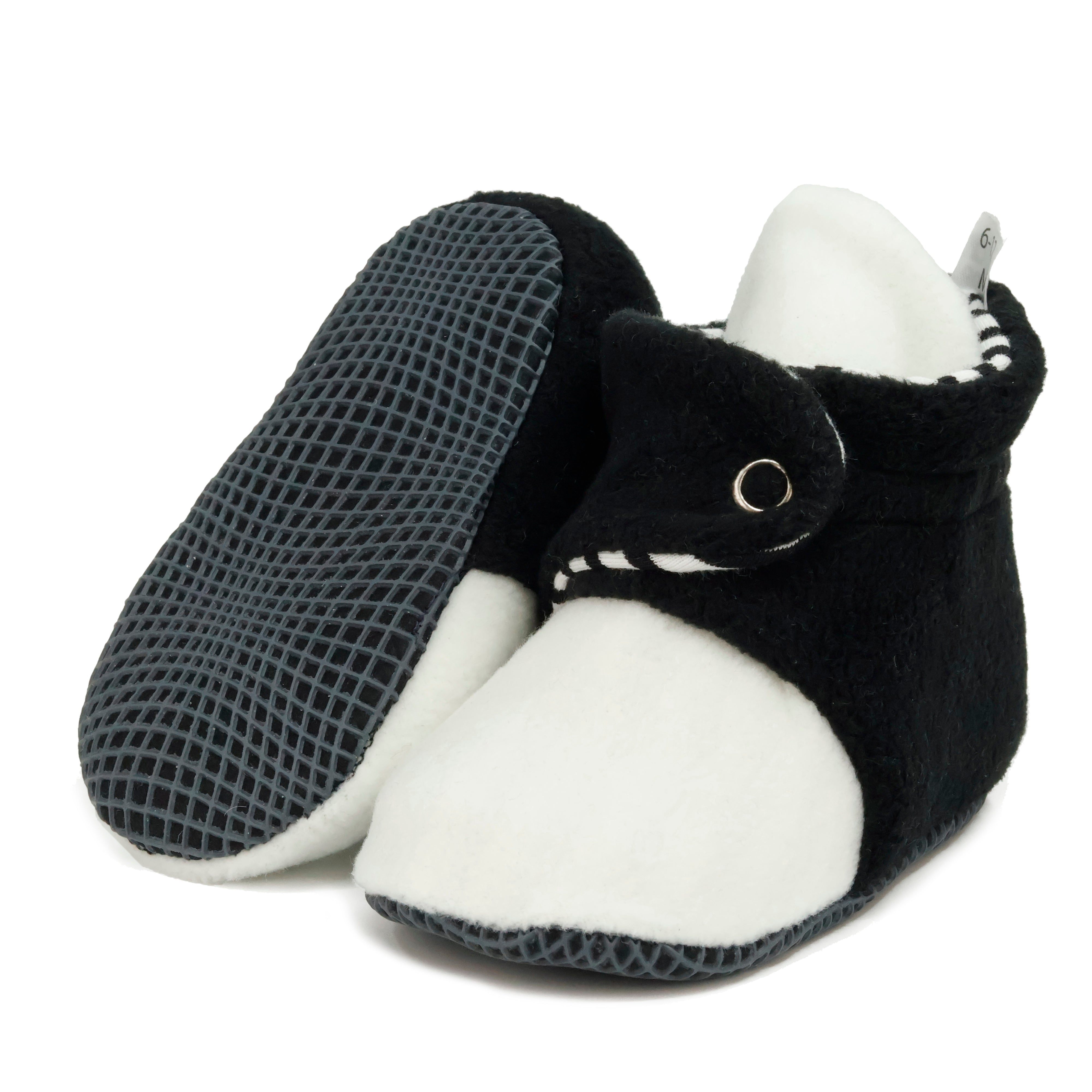 Anti-slip Sole, Fleece Baby Booties, Newborn Home Booties, Sweat Proof Organic Cotton Lining, Black White