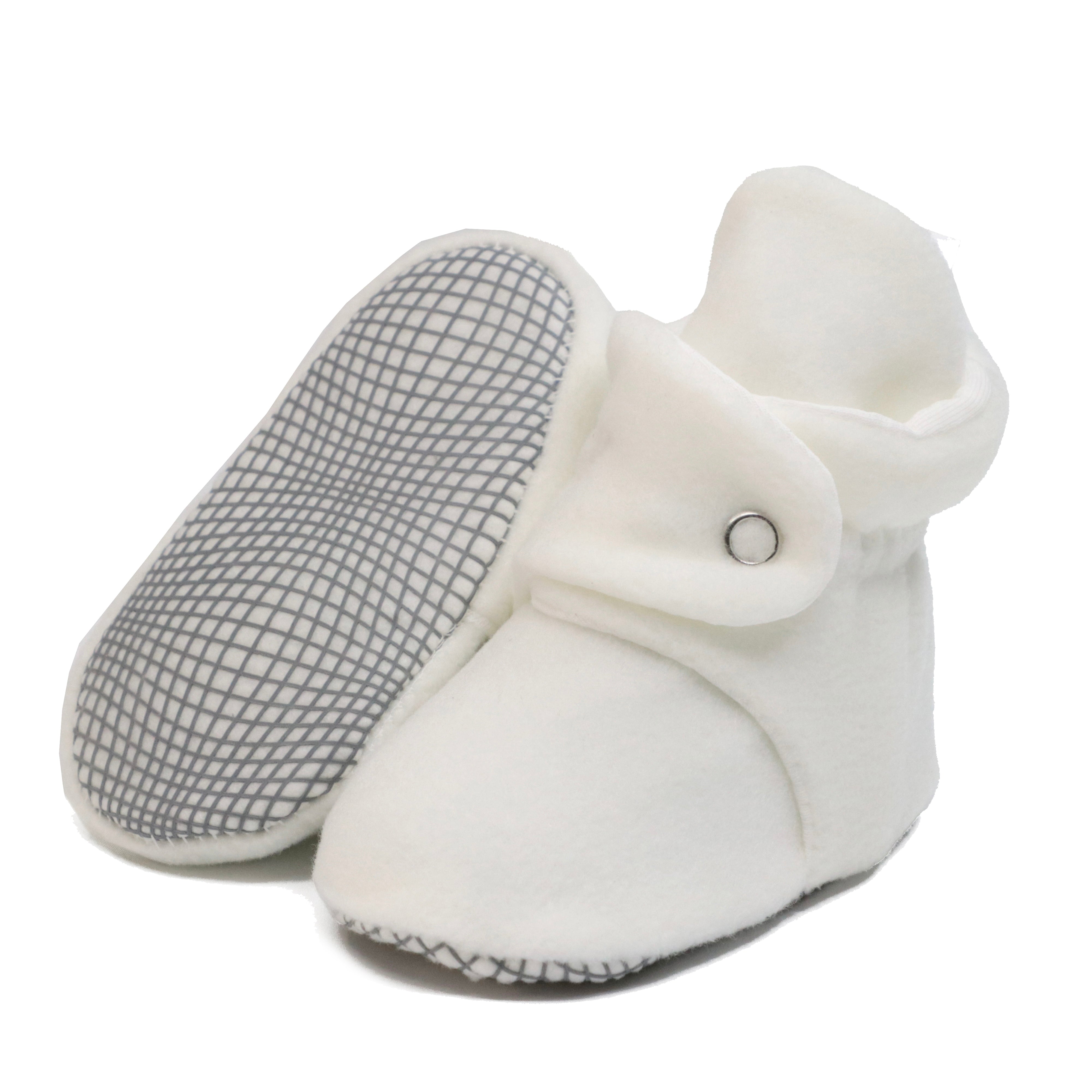 Anti-slip Sole, Fleece Baby Booties, Newborn Home Booties, Sweat Proof Organic Cotton Lining, White