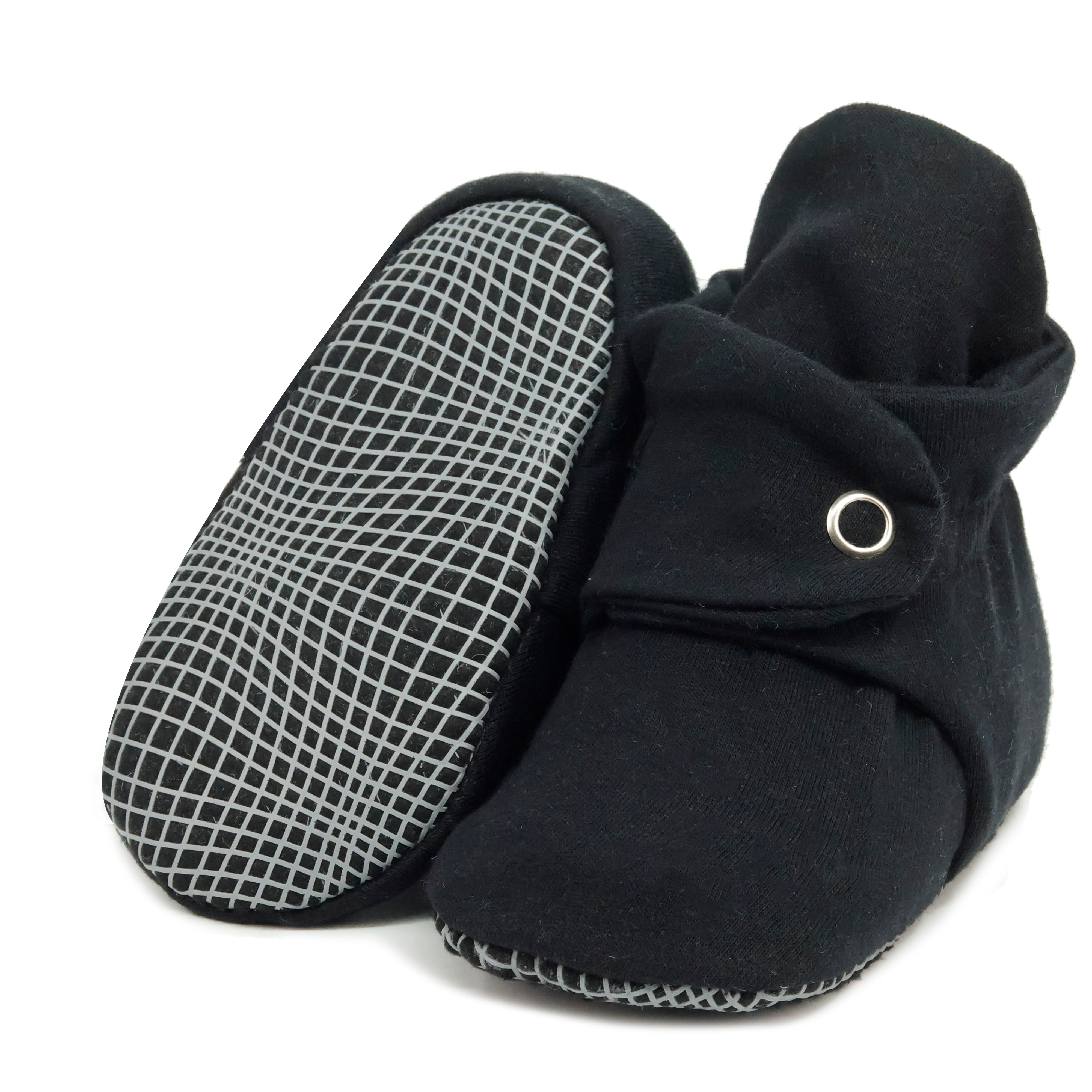 Organic Cotton Baby Booties, Non-slip Sole, Cotton Newborn Booties Home Nursery Shoes, Black
