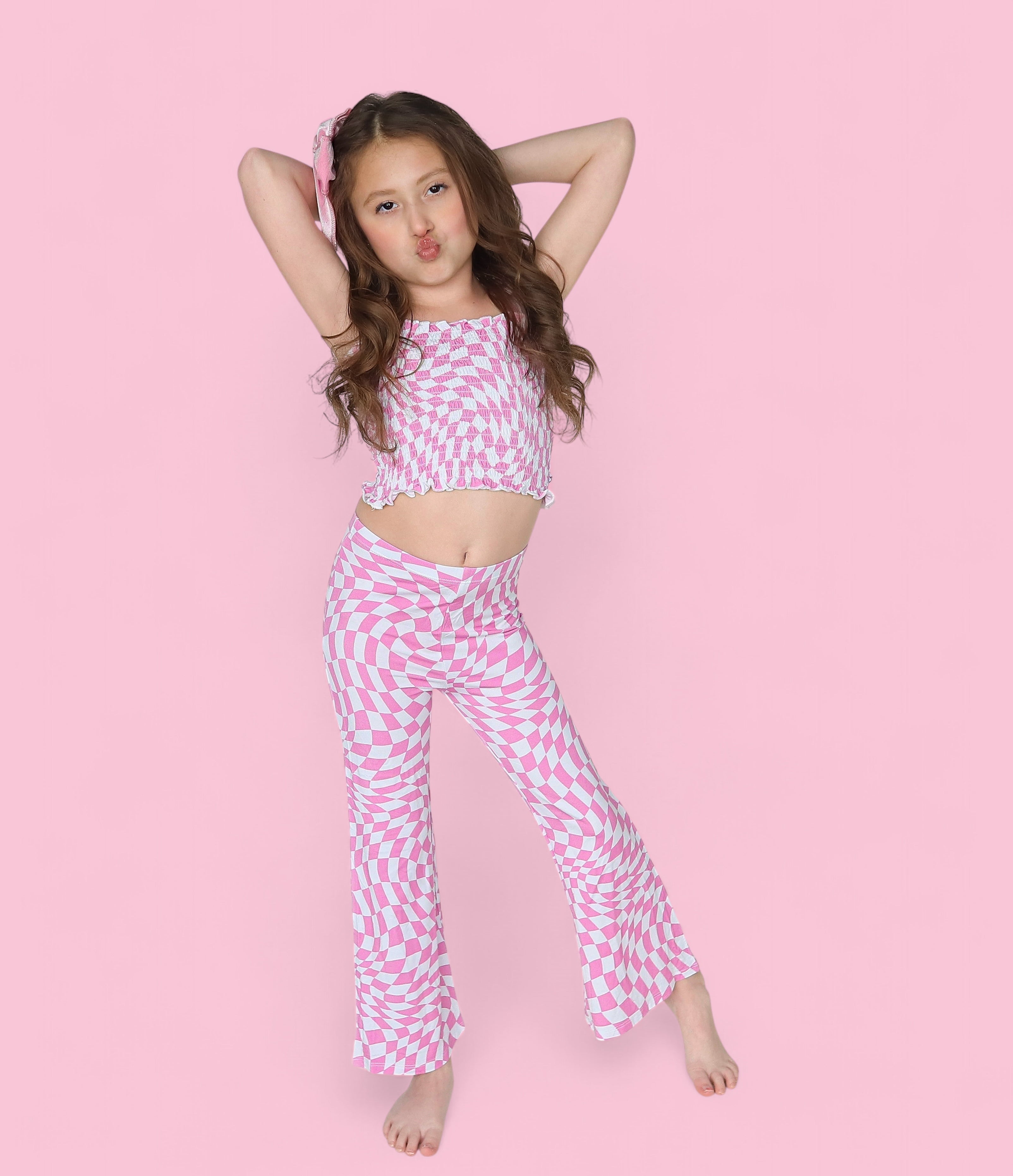 Bubblegum Wavy Checkers Dream Smocked Flare Set