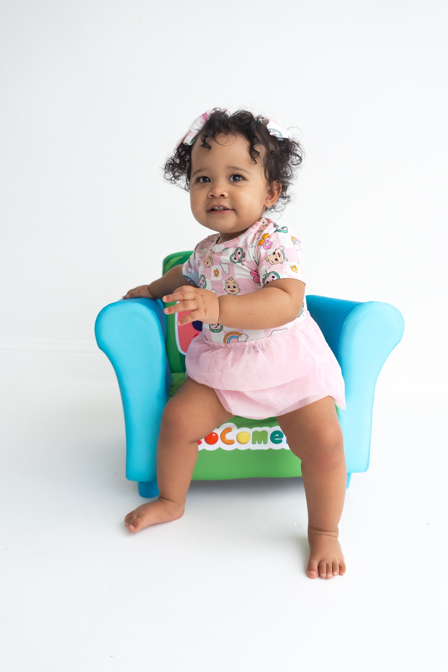 Dream Big Little Co X Cocomelon Jj Rainbow Checkers Dream Tutu Short Sleeve Bodysuit Dress