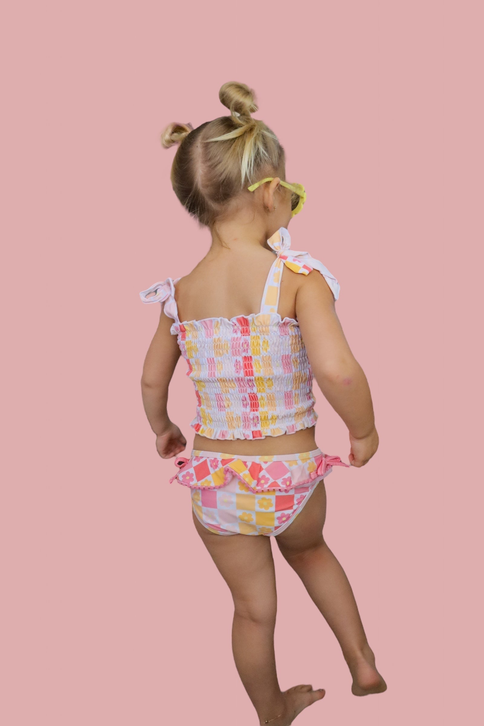 Summer Sunset Checkers Dream Smocked Tankini Two Piece Swim Suit