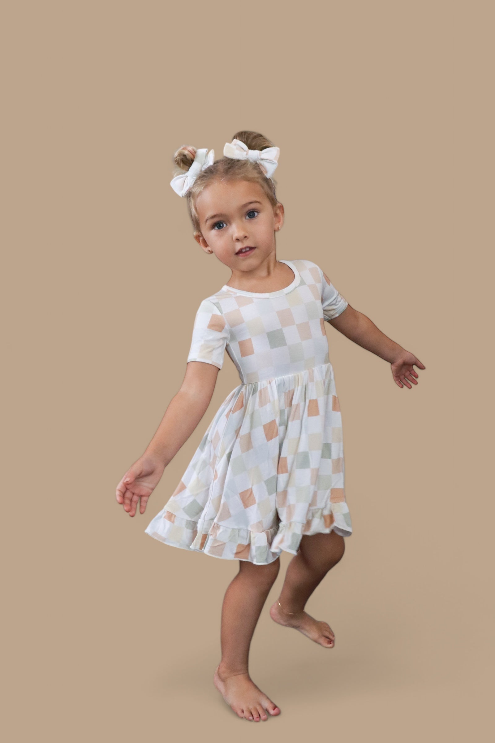 Muted Checkers Dream Ruffle Dress