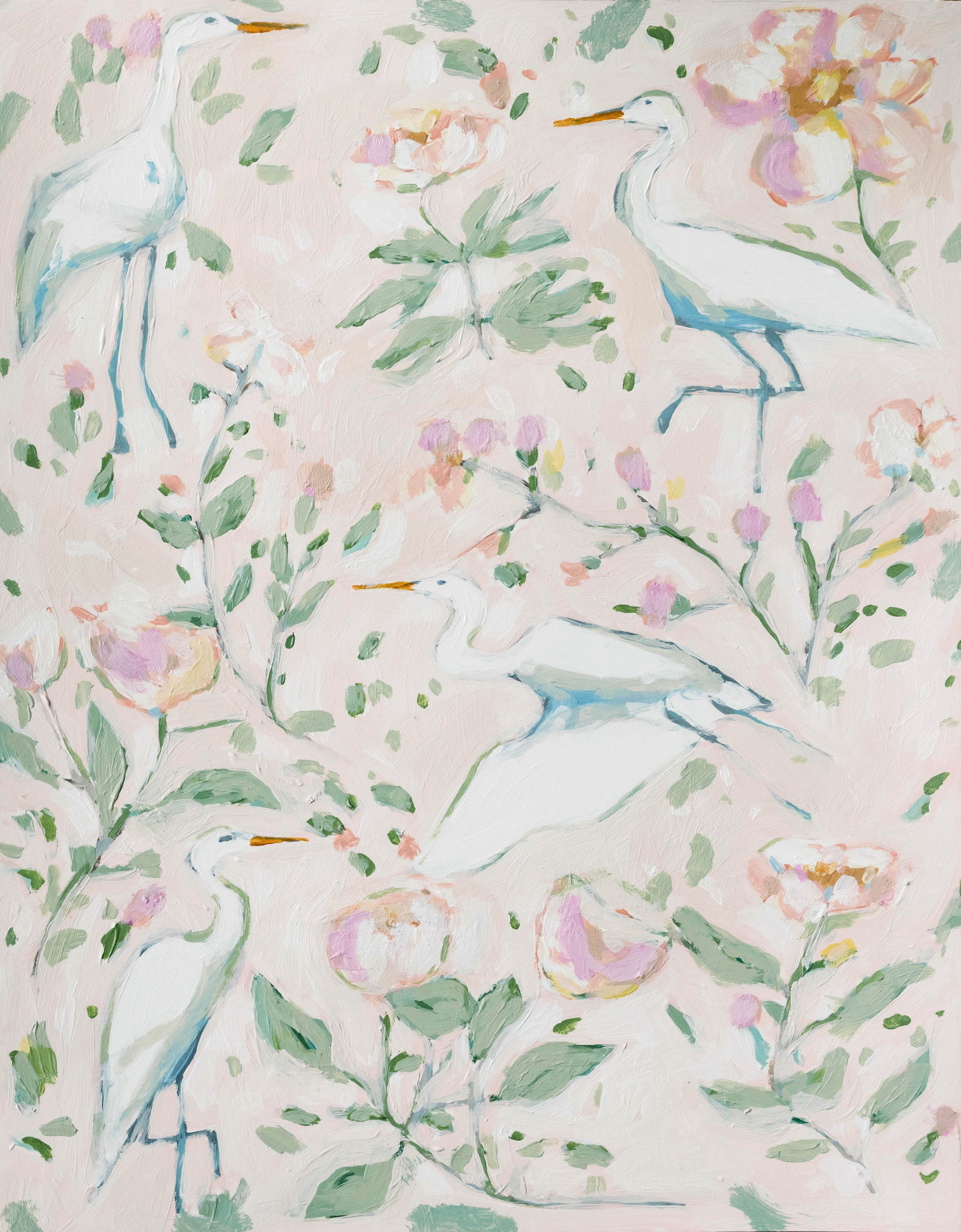 Egrets In Floral Print