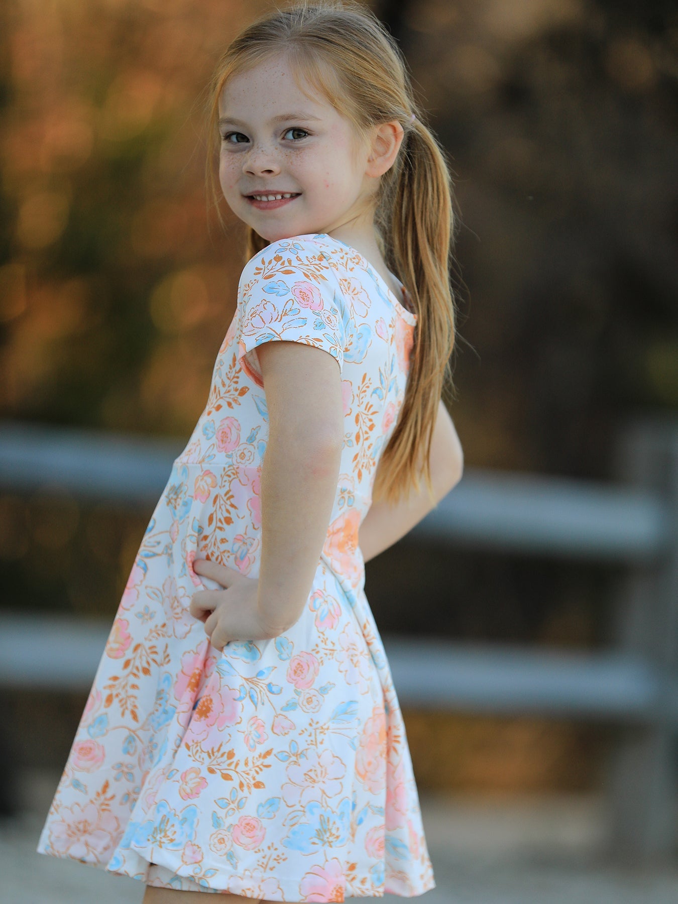 Spring And Summer Floral Print Milk Silk Girls Dress