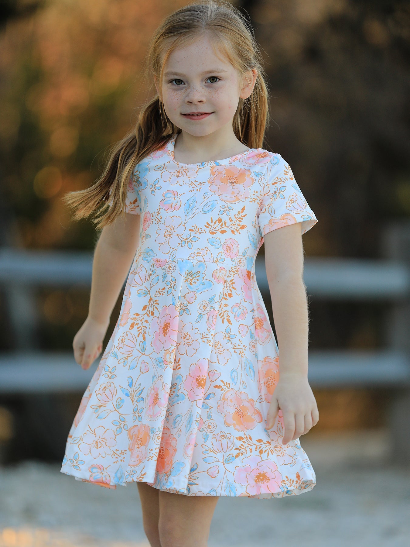 Spring And Summer Floral Print Milk Silk Girls Dress