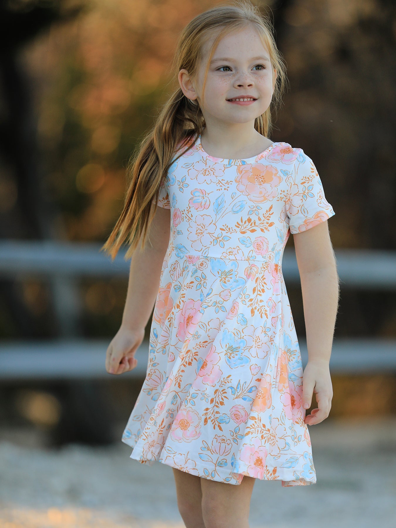 Spring And Summer Floral Print Milk Silk Girls Dress