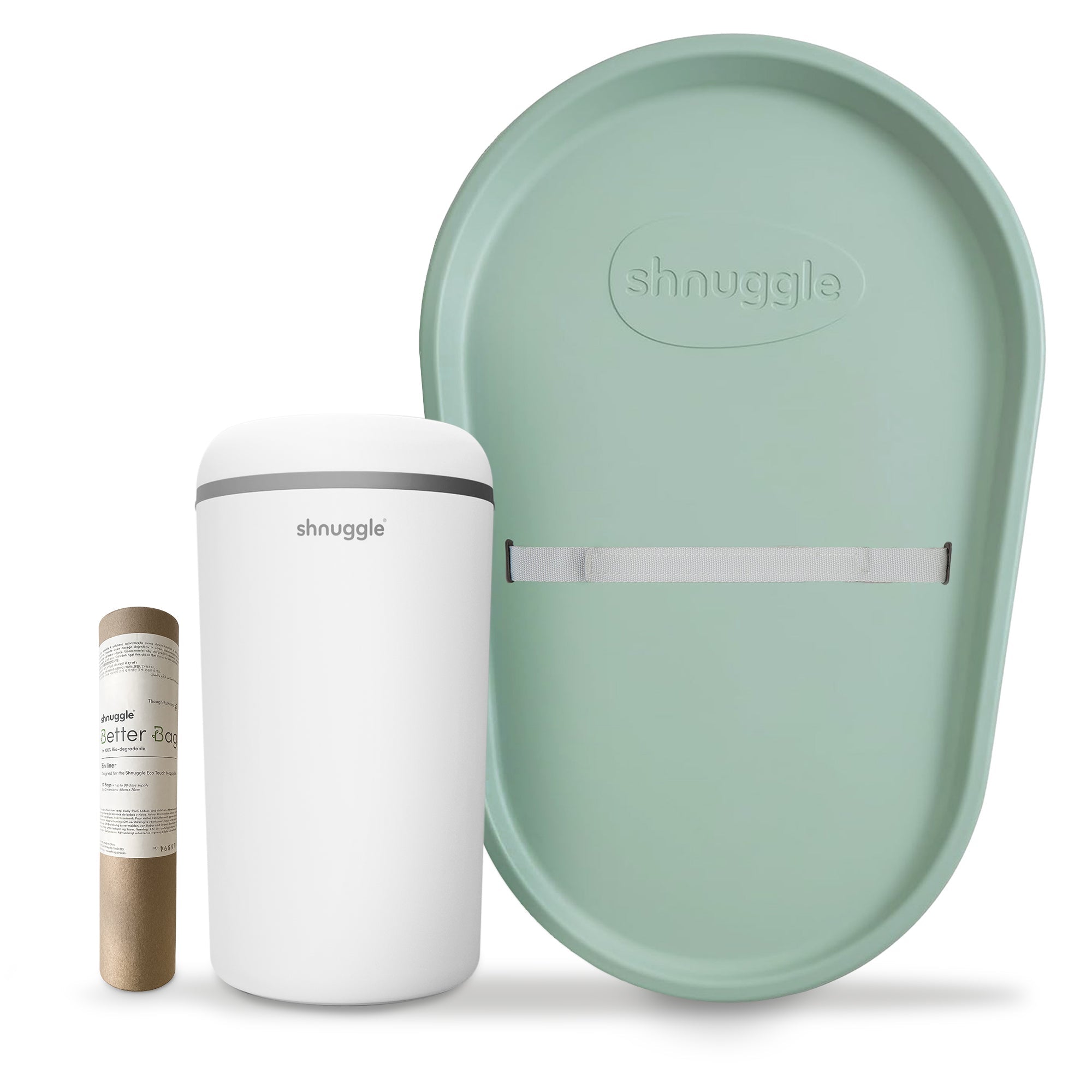 Changing Essentials Kit: Shnuggle Changing Mat + Diaper Pail + Better Bag Liners (90 Day Supply)