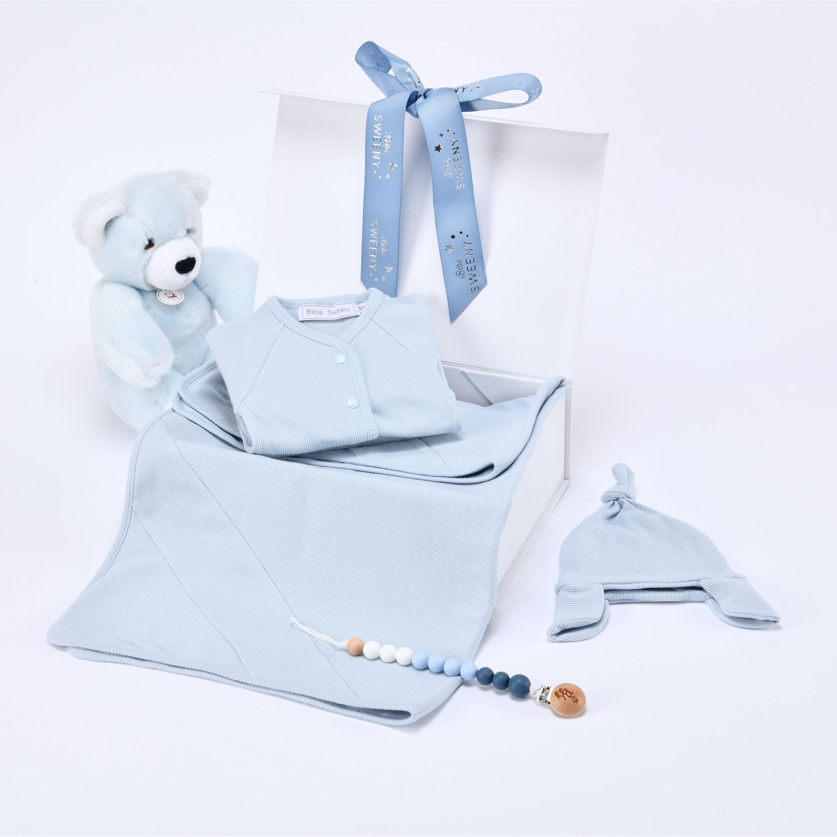 Evan | Baby Boys Blue Ribbed Cotton Gift Set (4)