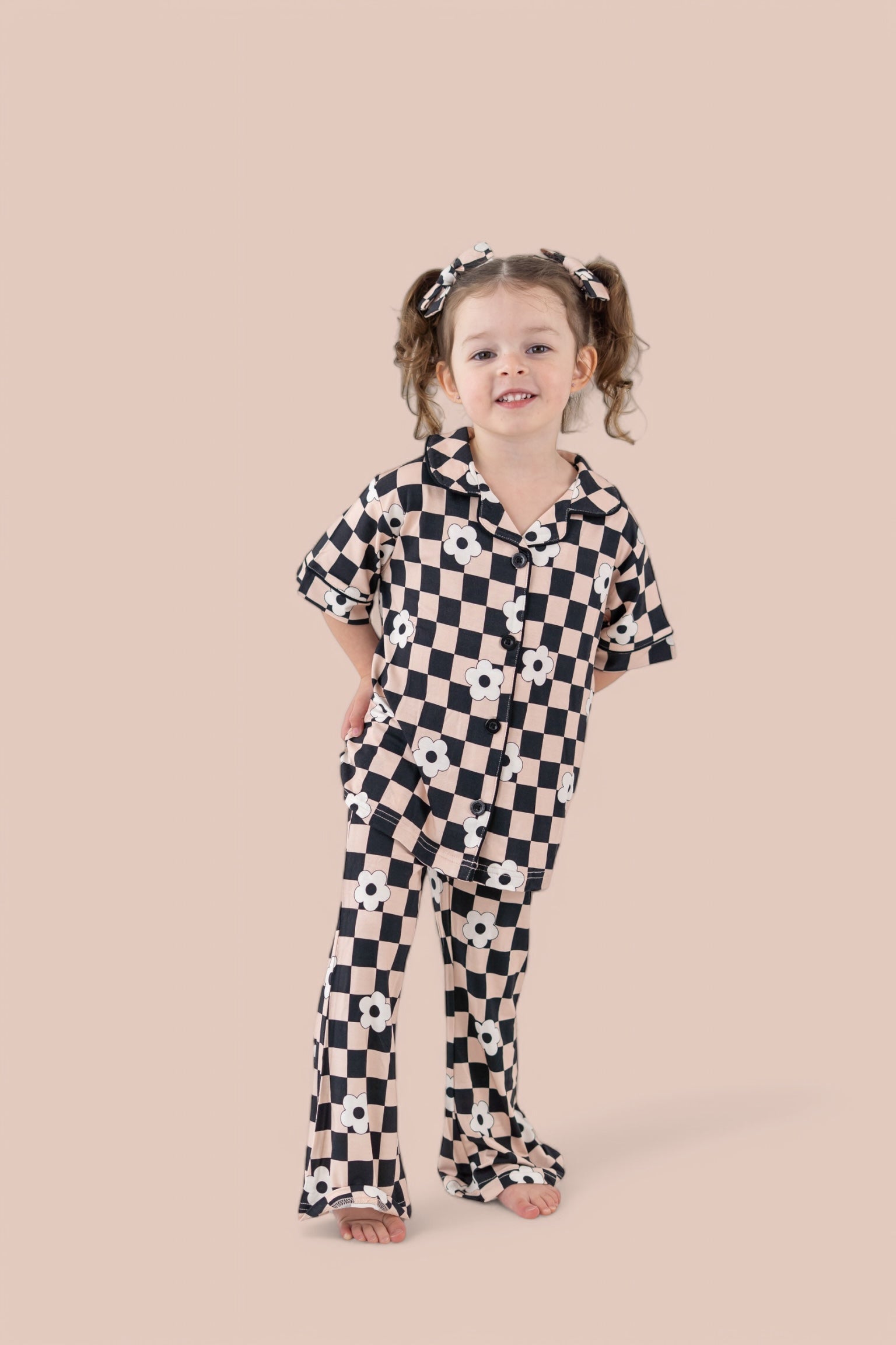 Retro Daisy Checks Short Sleeve Dream Girl's Flare Set