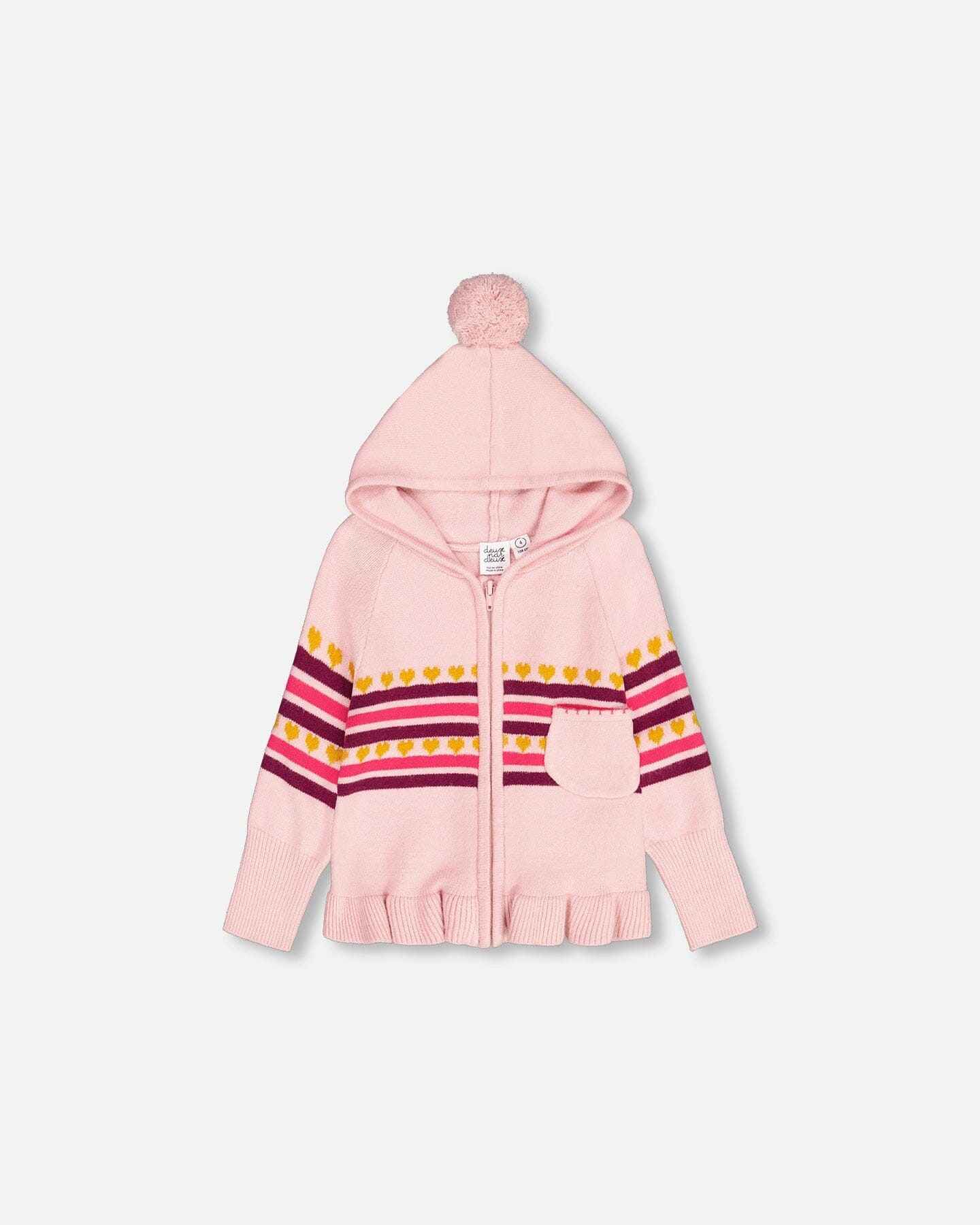 Full Zip Hooded Knitted Sweater Powder Pink
