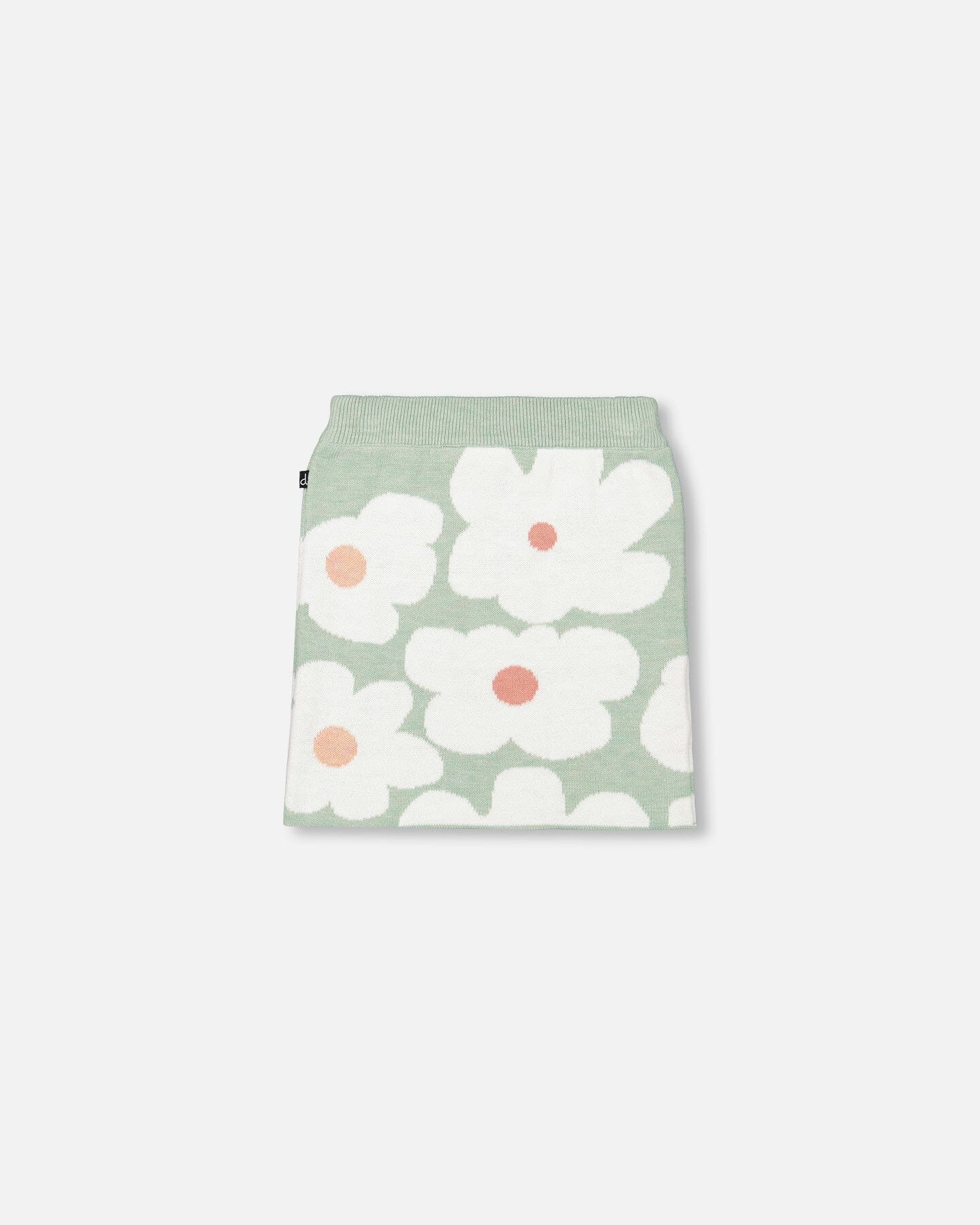 Jacquard Knit Skirt Sage Green With Retro Flowers