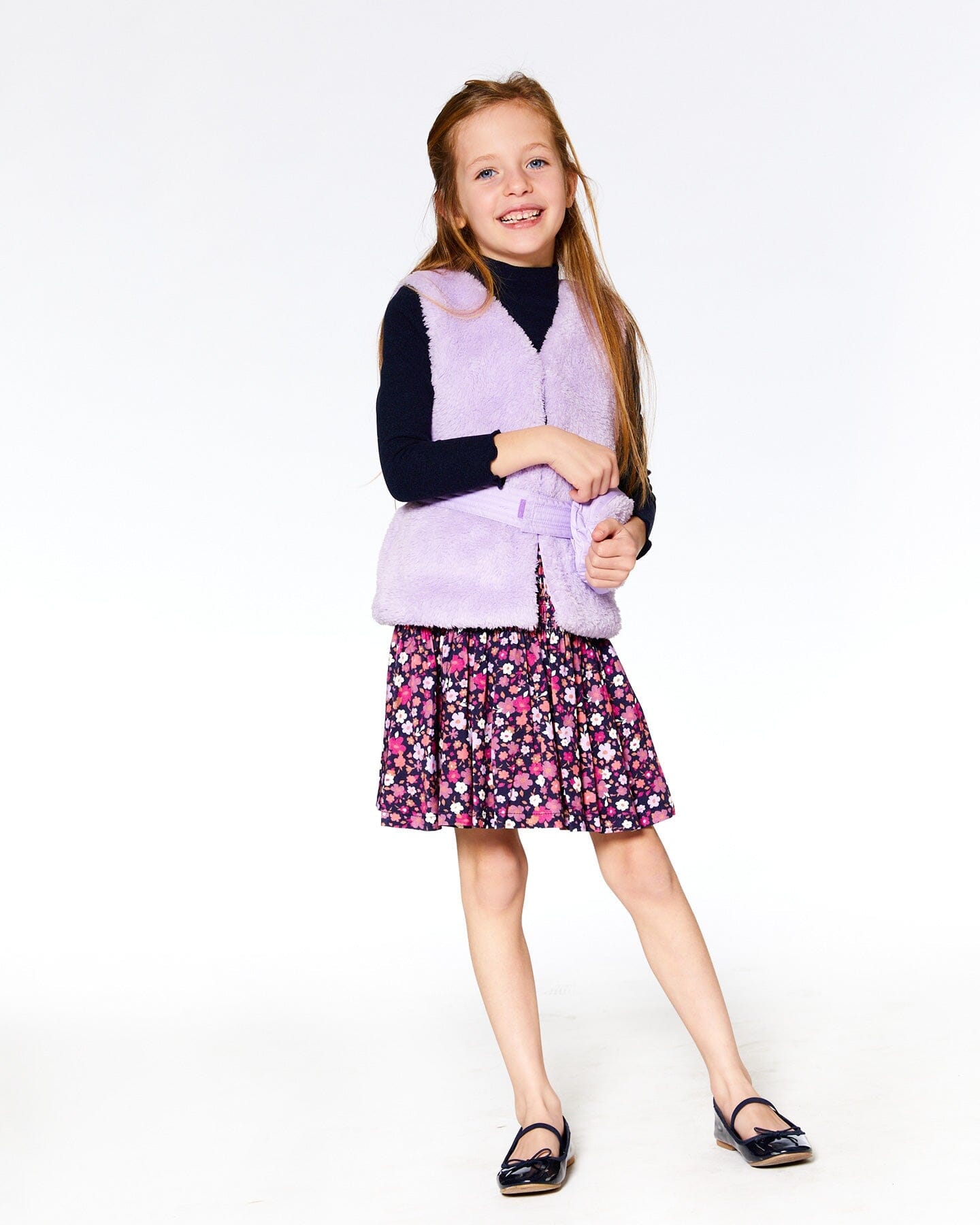 Faux Fur Vest With Belt Lavender