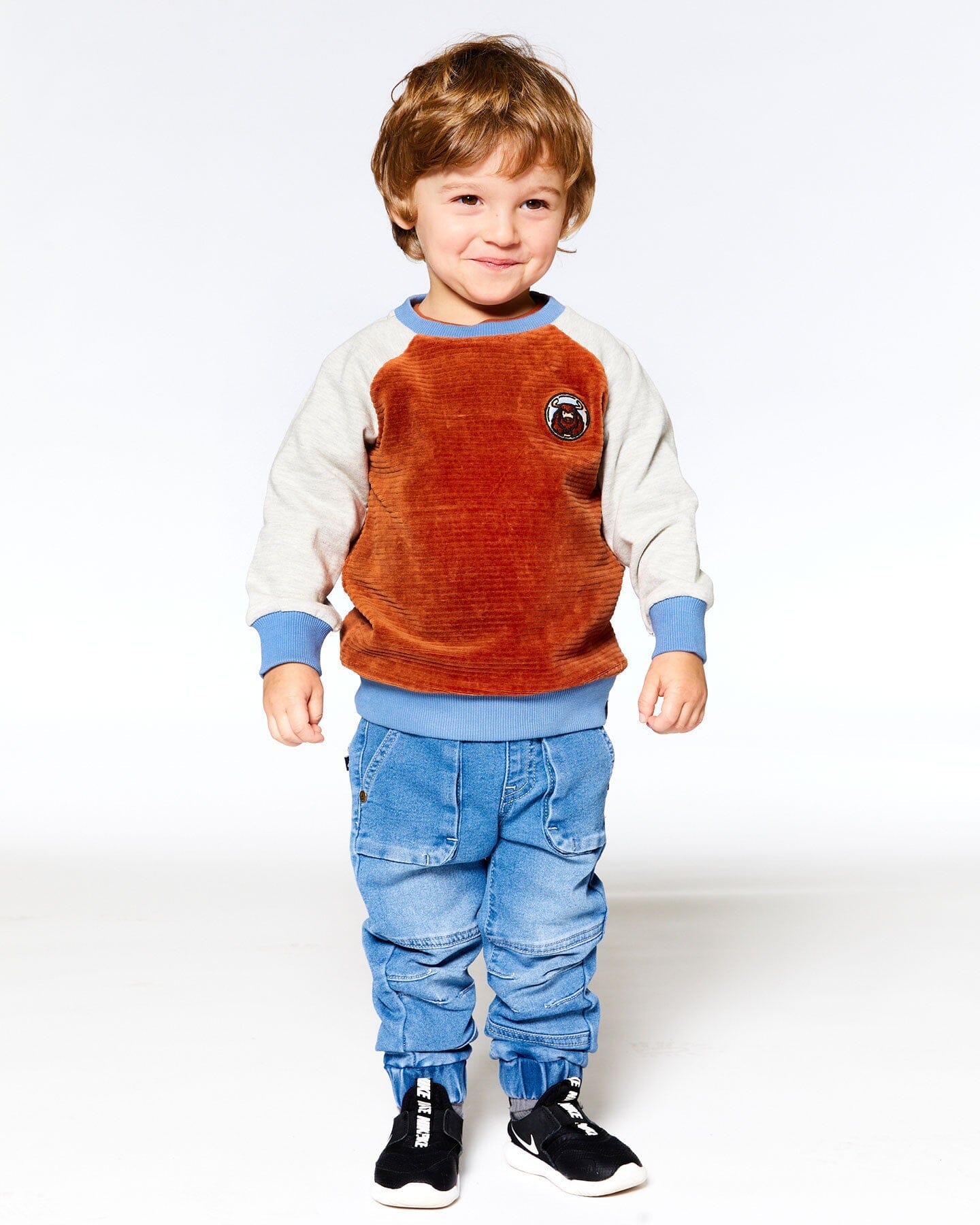 Color Block Raglan Velvet Rib Sweatshirt Burnt Orange