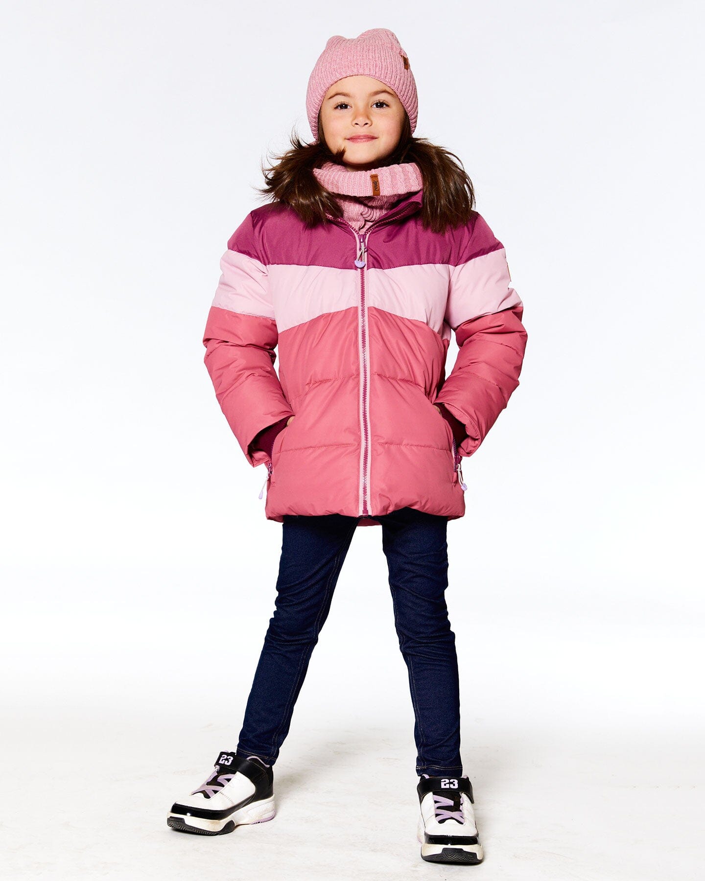 Puffy Jacket Pink And Plum Color Block