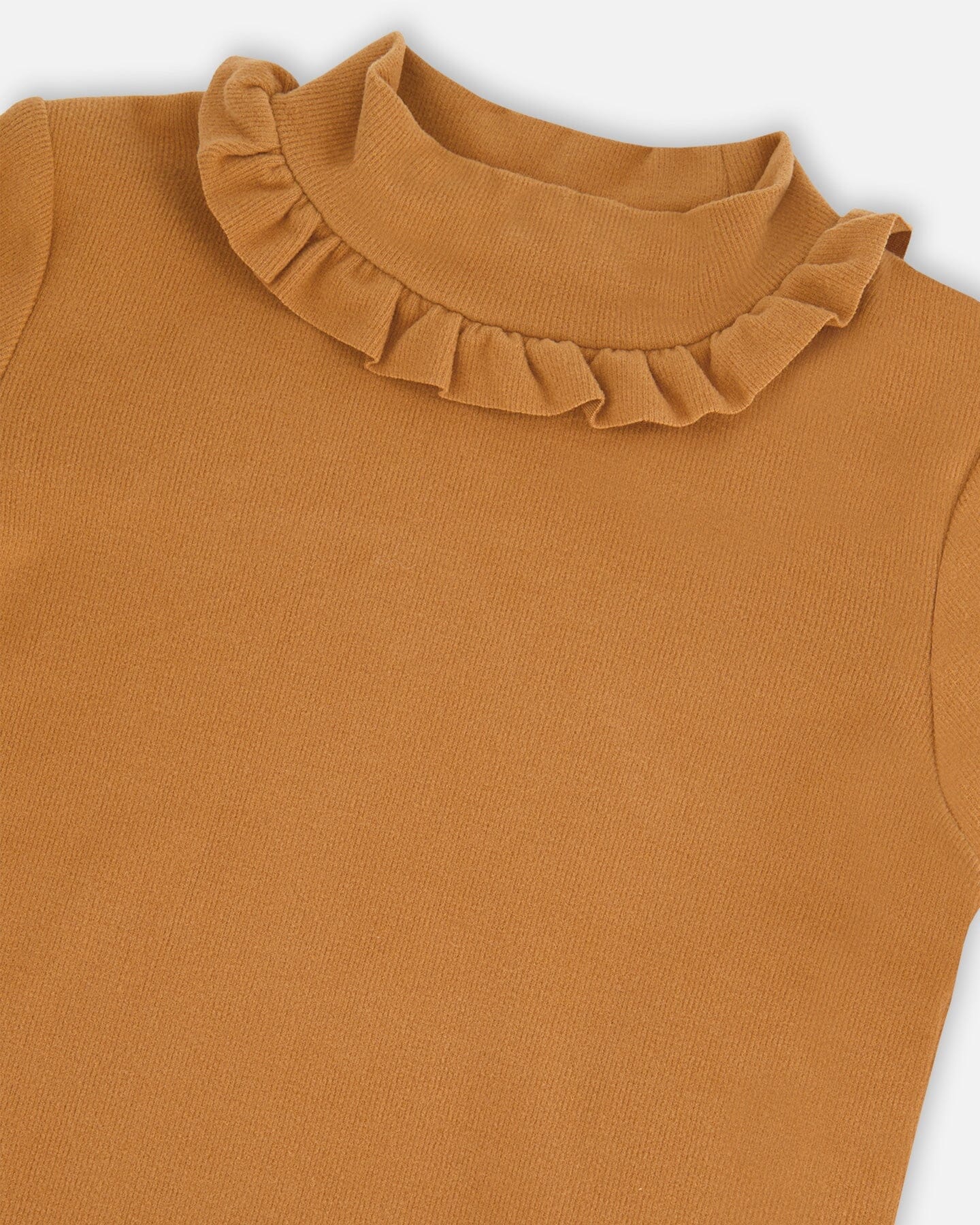 Super Soft Brushed Rib Mock Neck Top With Frills Golden Yellow