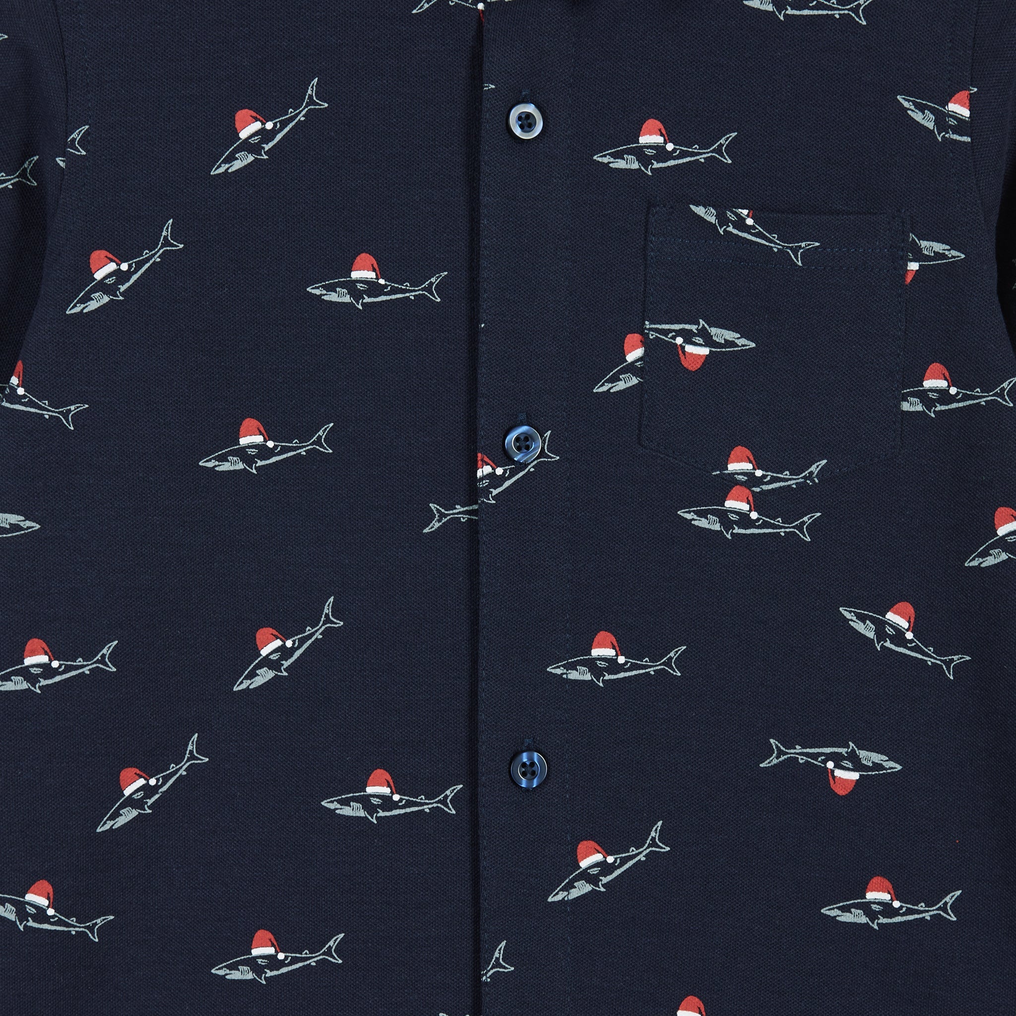 Infant Navy Holiday Sharks Knit Pique Buttondown Set | Navy