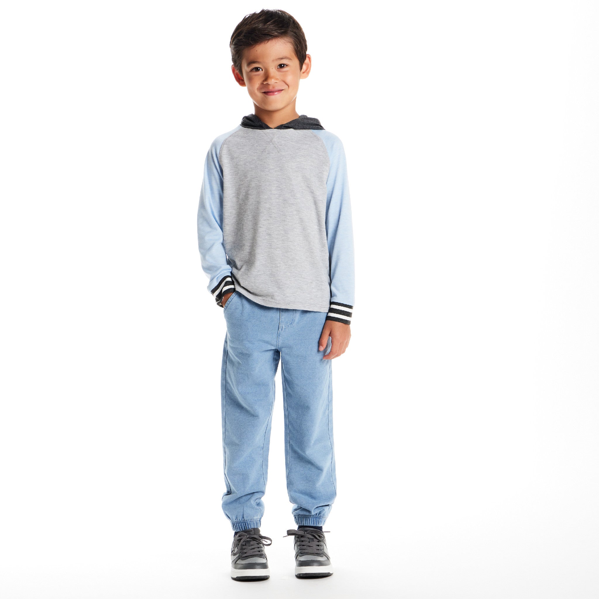 Kids Lightweight Raglan Hoodie Tee | Light Blue
