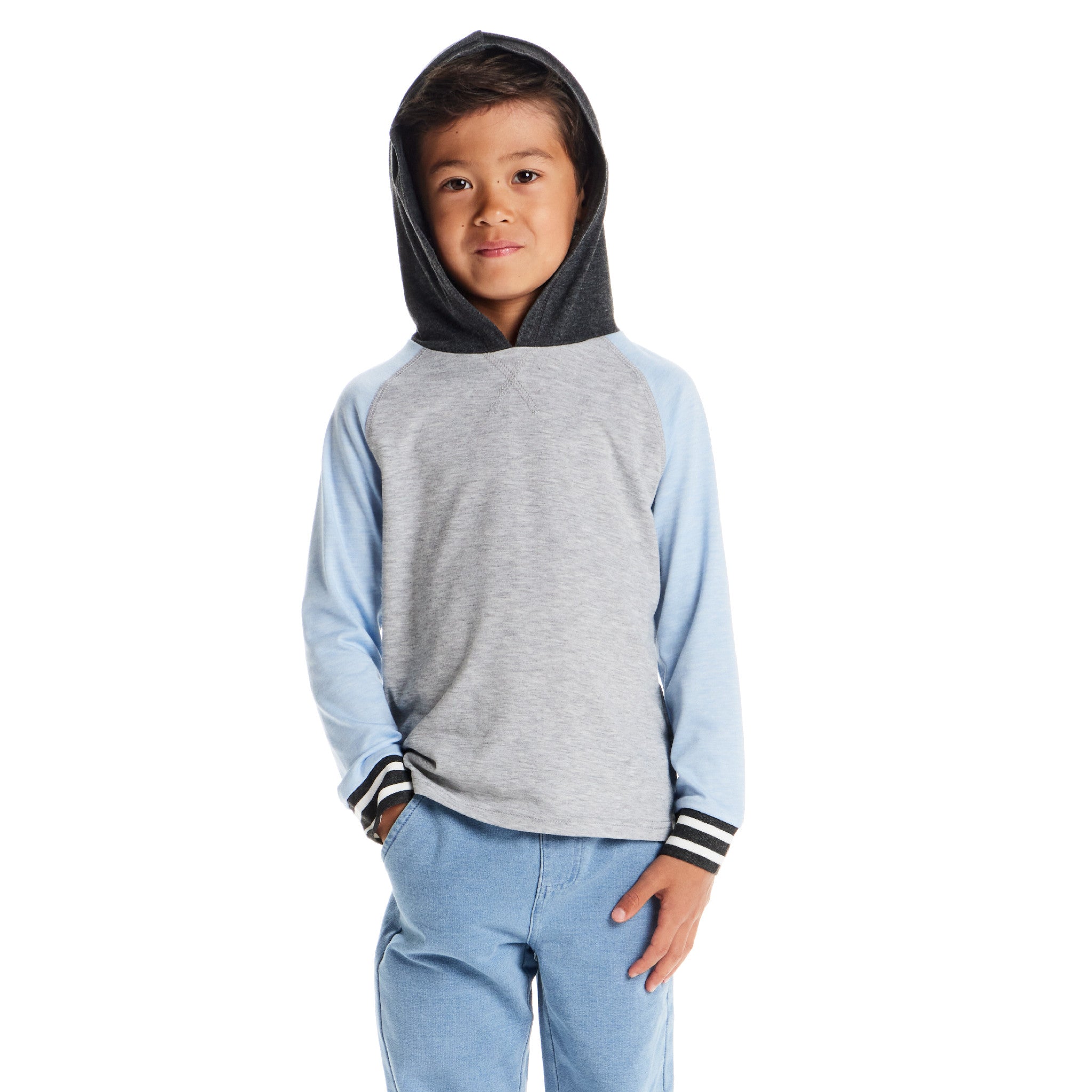 Kids Lightweight Raglan Hoodie Tee | Light Blue