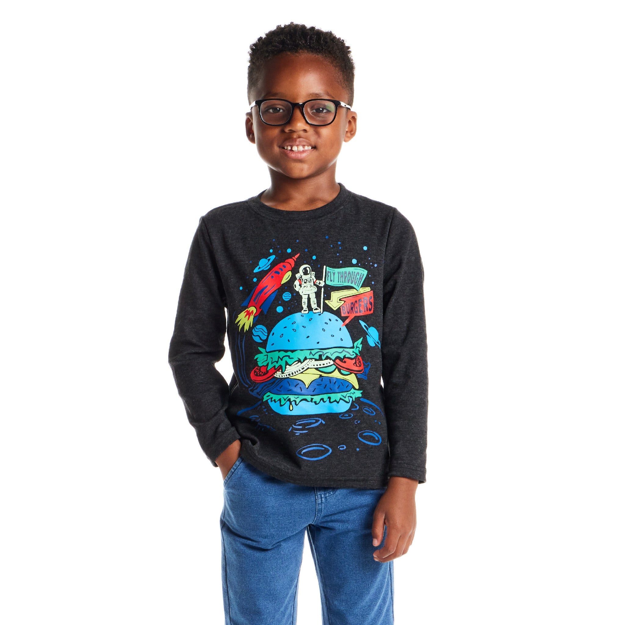 Kids Long Sleeve Graphic Tee | Space Burger