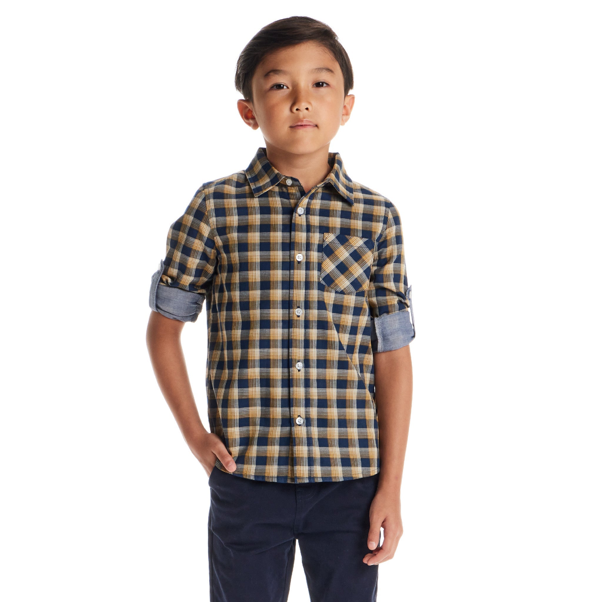Kids Double-faced Buttondown | Blue Plaid