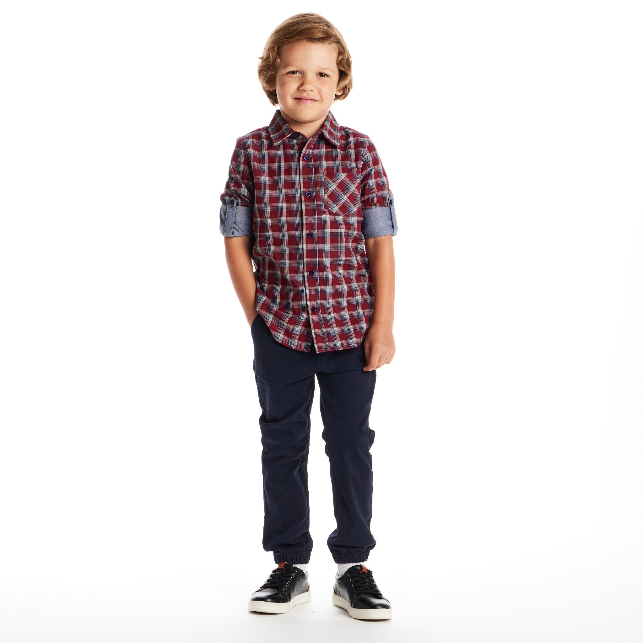 Kids Double-faced Buttondown | Red Plaid