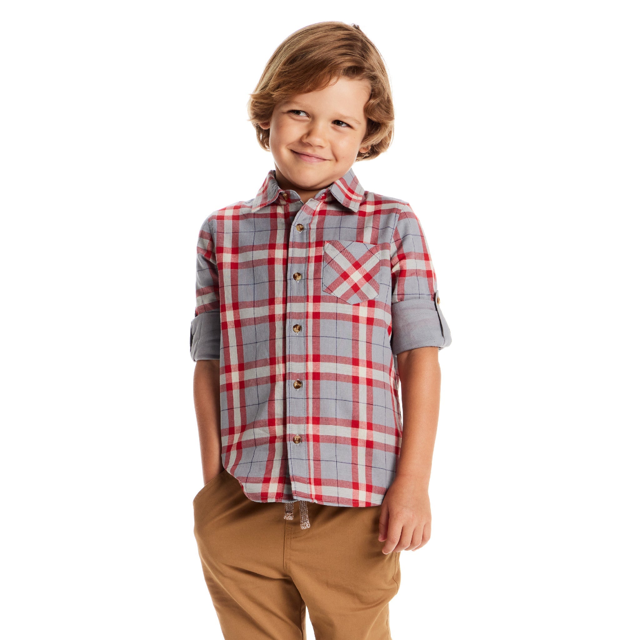 Kids Plaid Flannel Buttondown | Red Plaid
