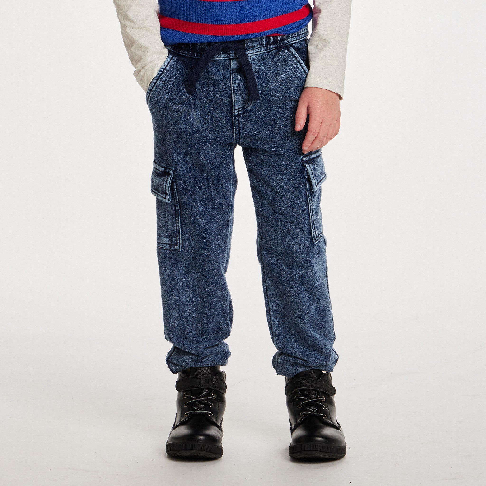 Kids Knit Denim Cargo Jogger| Blue